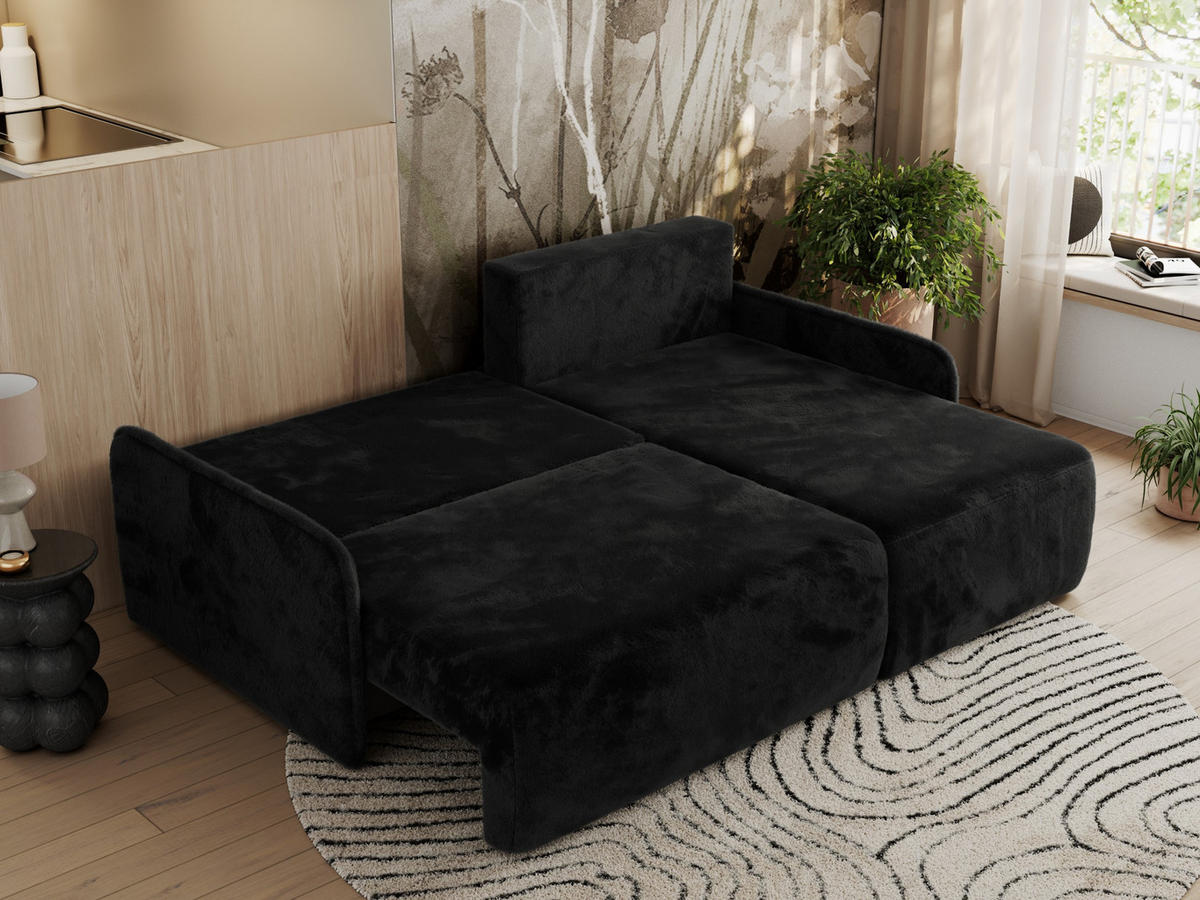 ECKSCHLAFSOFA ARPA L Schwarz Plüsch - rechts - Schwarz, Kunststoff/Textil (150/198cm) - MKS