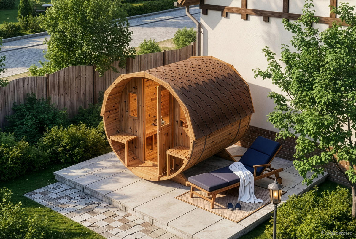 FASSSAUNA Holz Sam - Naturfarben, Holz (220/231/280cm) - FinnTherm
