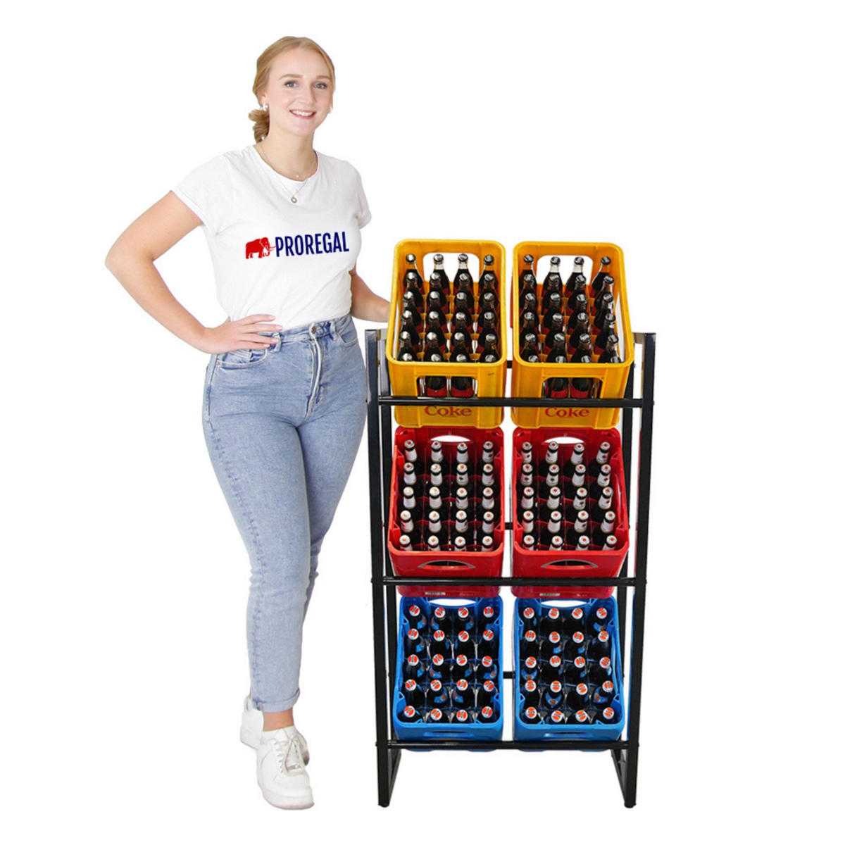 GETRÄNKEKISTENREGAL Königssee L 132x71x32 6 Kisten auf 3 Ebenen Schwarz - Schwarz, Metall (71/132/32cm) - PROREGAL