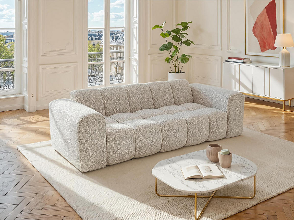 3-SITZER-SOFA aus Chenille-Stoff – Beige – CALESO - Beige, Textil (241/69.5/94cm) - Vente-Unique