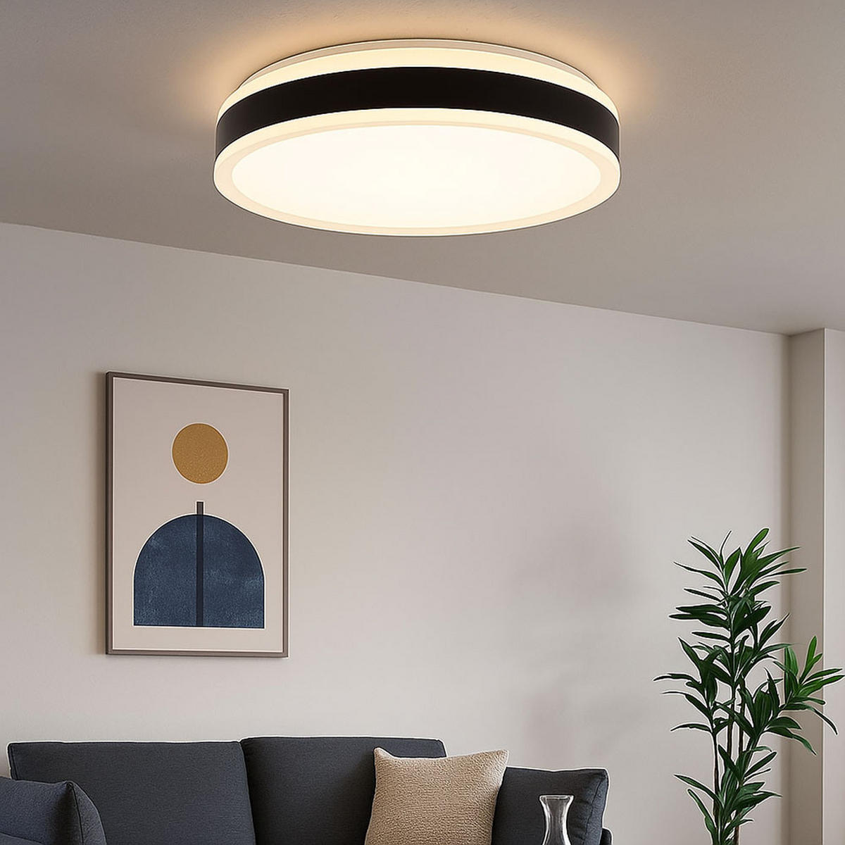 LED DECKENLEUCHTE Schwarz Weiß Opalglas - Schwarz, Metall (50/50/6.2cm)