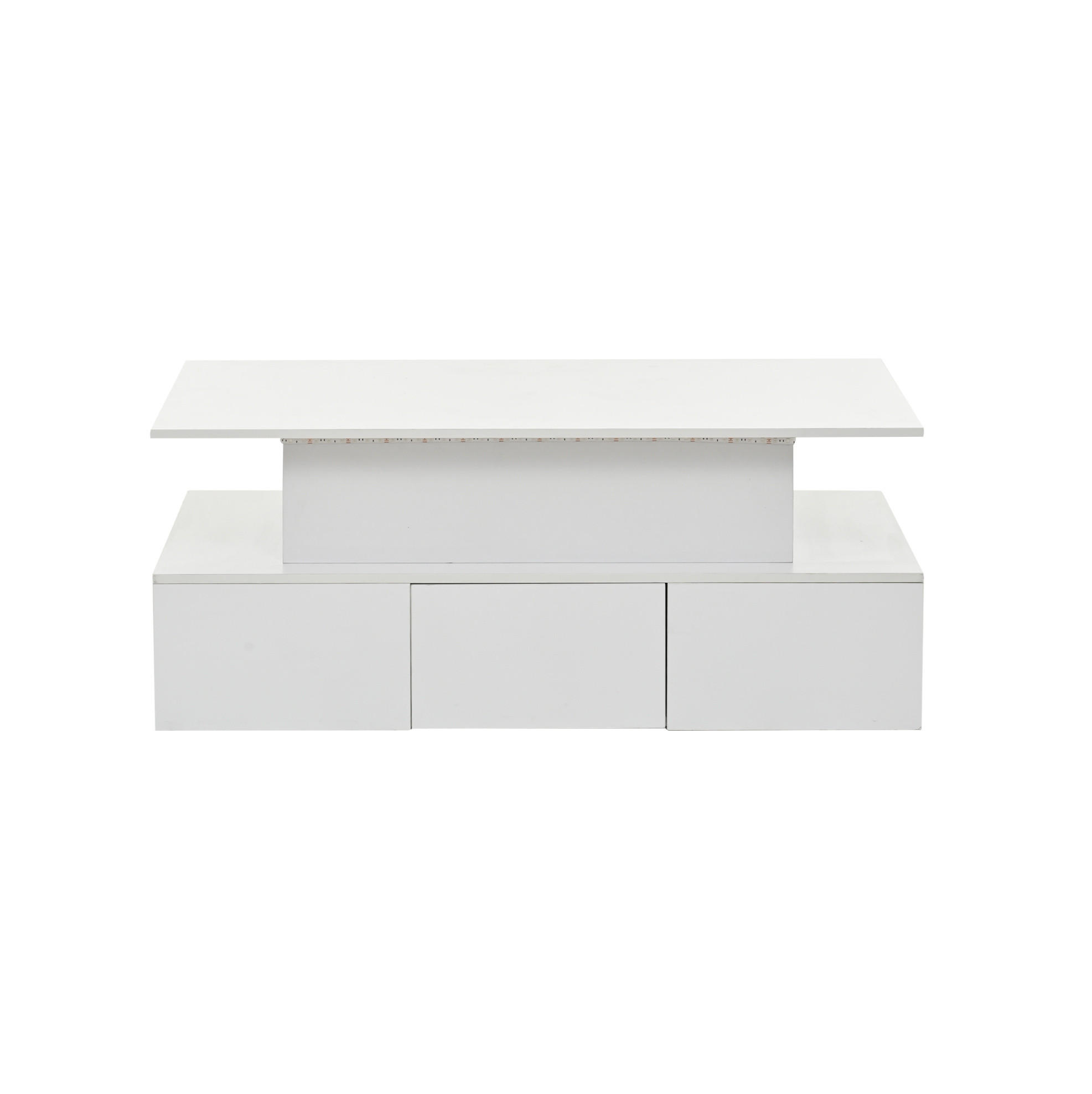 KONFERENČNÍ stolek z MDF, 100/50/40-55 cm bílý, výškově nastavitelný s LED a 4 zásuvkami - bílá, kompozitní dřevo (100/50/40cm) - BEAOK