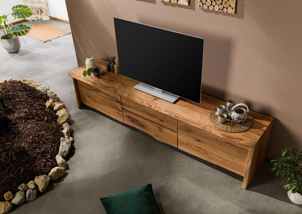 TV-BOARD Wildeiche 220x45x50 natur geölt PURE OAK #704 - Naturfarben, Holz (220/50/45cm) - Massivmoebel24