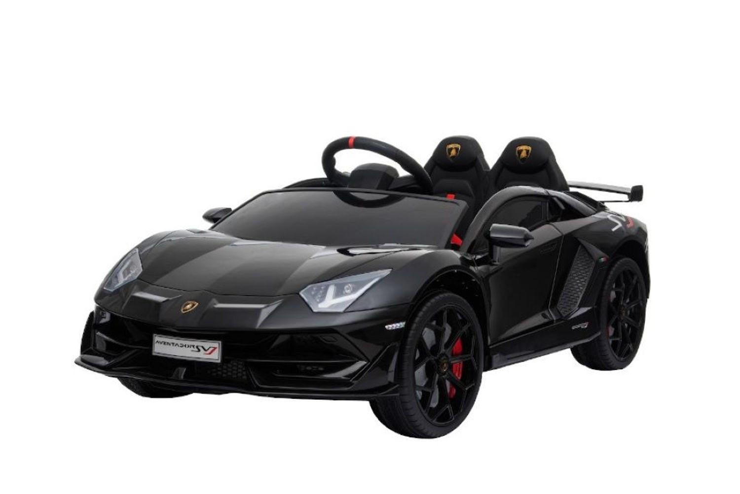 ELEKTROAUTO Lamborghini Aventador SVJ schwarz EVA-Reifen, Kunstledersitz, 2x 35 Watt Motoren, 12V 7Ah Akku, Radio - Schwarz, Kunststoff (123/66/45cm) - Es-Toys