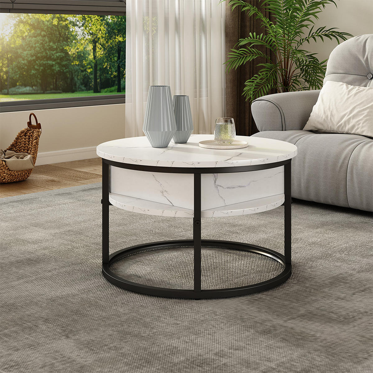 COUCHTISCH Marlo Marmor Weiß 57 x 57 cm - Weiß, Holzwerkstoff (57/57/47.5cm) - Vicco