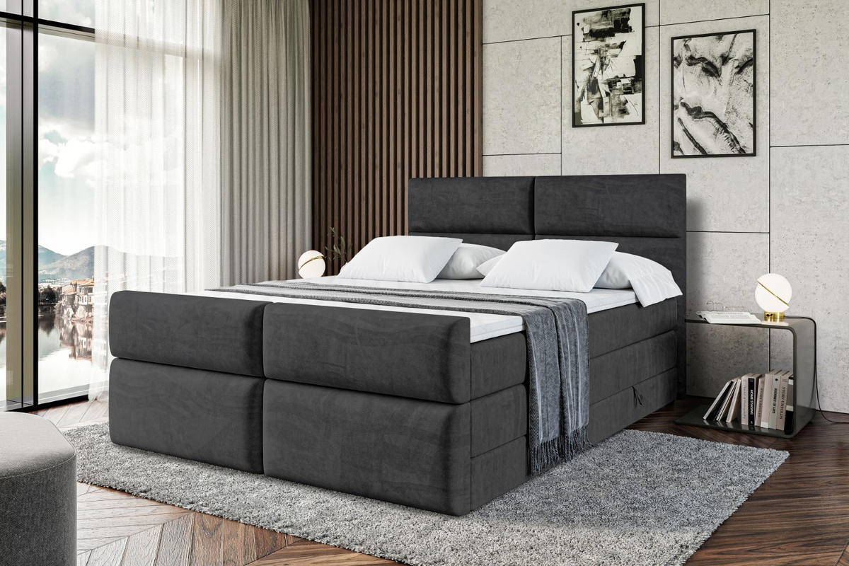 BOXSPRINGBETT BOXI3-Z KING - 120x200 - H3/H4 - Schwarz - Schwarz, Holzwerkstoff (120/200cm) - ALTDECOR