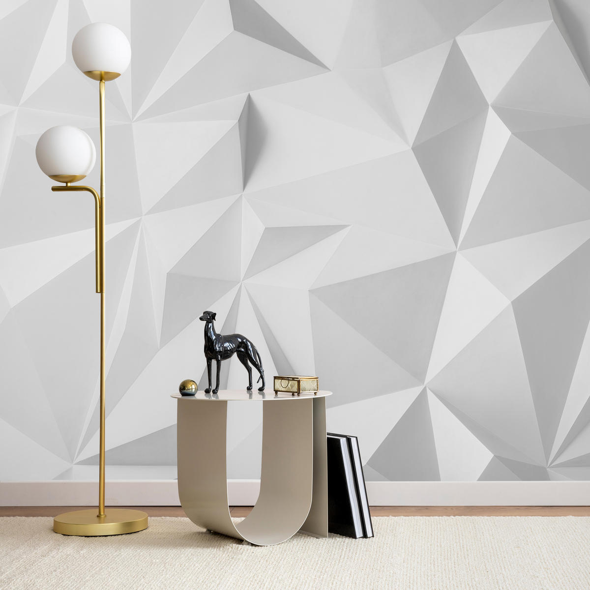 FOTOTAPETE für Büro Moderne Räumlich Abstraktion Minimalismus 350x256 - Weiß/Grau, Papier (350/256cm) - Muralo