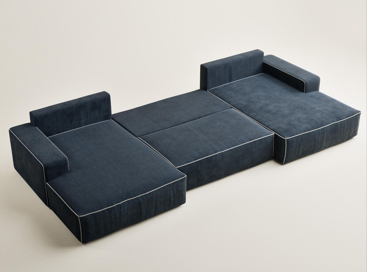 WOHNLANDSCHAFT Deseo Dunkelblau-Grau Chenille-Stoff - Schwarz/Dunkelblau, Holz/Holzwerkstoff (398/70/148cm) - Maison de Reve