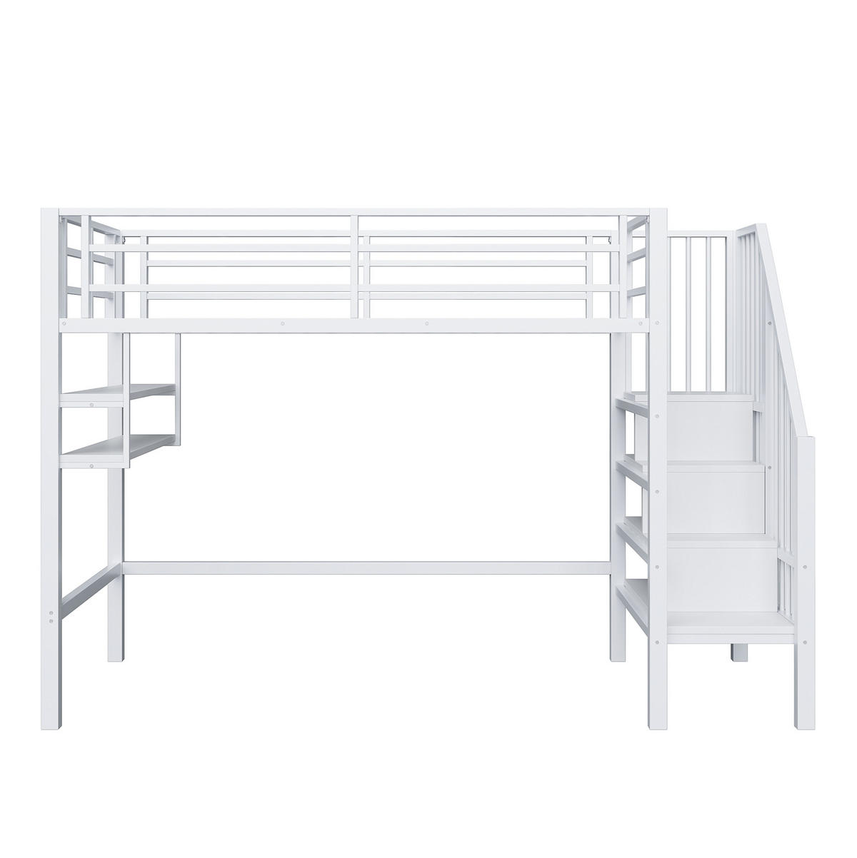 HOCHBETT 90/200 cm, Weiß mit Regalen, Stauraumleiter, ohne Matratze - Weiß, Metall (90/200cm) - MIVRAY