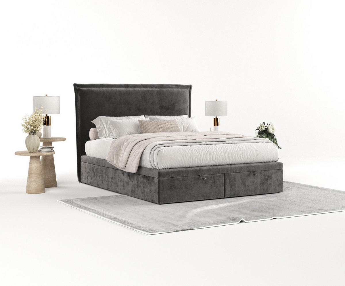 POLSTERBETT Eliot mit Stauraum 120/200 cm Stahl im Lotta Stoff - Schwarz/Graphitfarben, Holz/Holzwerkstoff (120/200cm) - AltaBeds