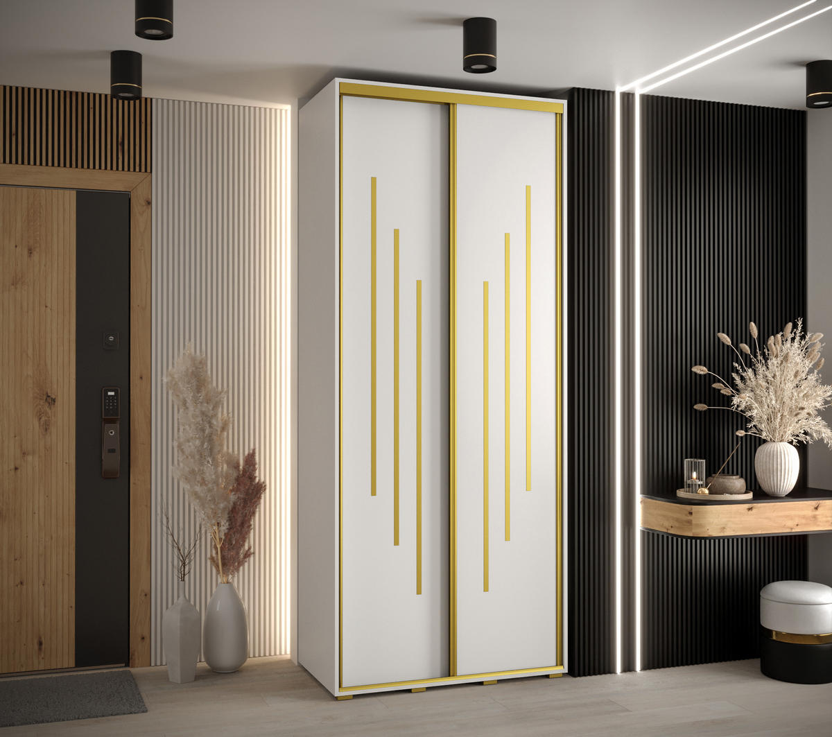 SCHWEBETÜRENSCHRANK 235,2/120/60 2-türig - Goldfarben/Weiß, Holz/Metall (120/235/60cm) - Abiks Möbel