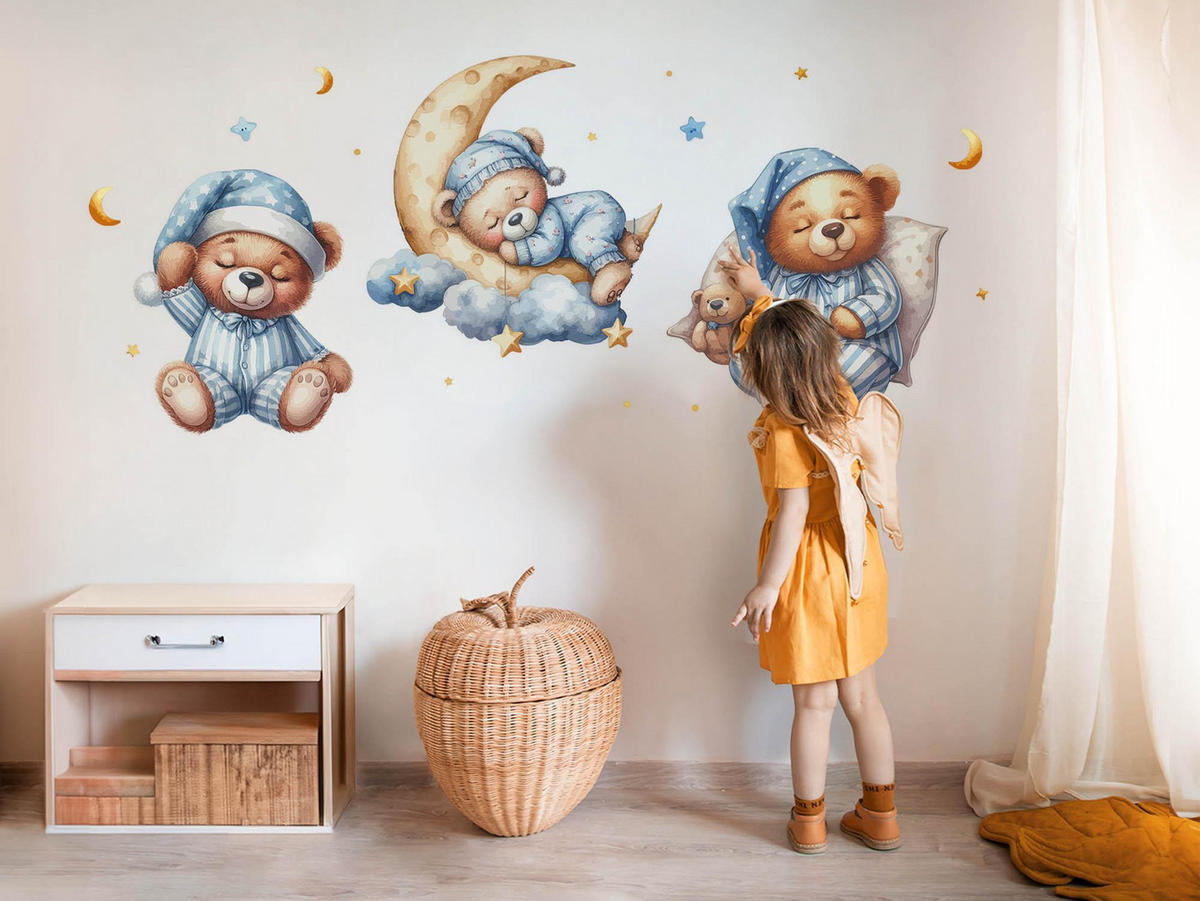 WANDAUFKLEBER 80x137cm - Schlafende Teddybären - Multicolor, Kunststoff (80/137/0.1cm) - Wallfluent