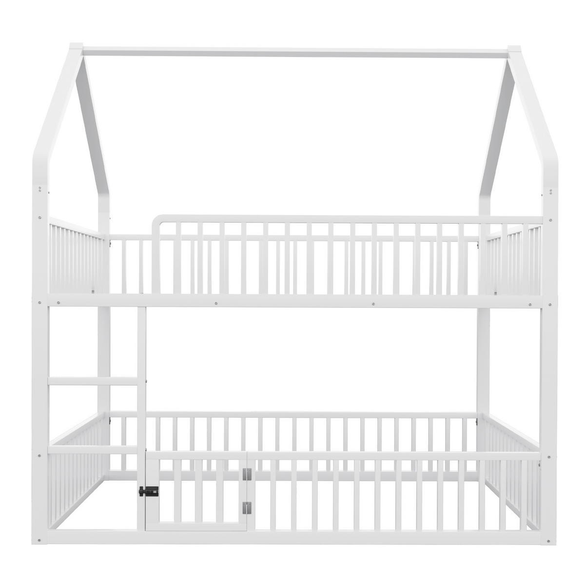 HAUSBETT 140/200 cm aus Metall in Weiß mit Hausrahmen und Sicherheitsgeländern - Weiß, Metall (140/200cm) - Flora Grace