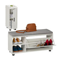 2-TLG.SCHUHBANK mit Schrank Set - Weiß/Grau, Holzwerkstoff/Textil (100/48.5/35.5cm) - Relaxdays