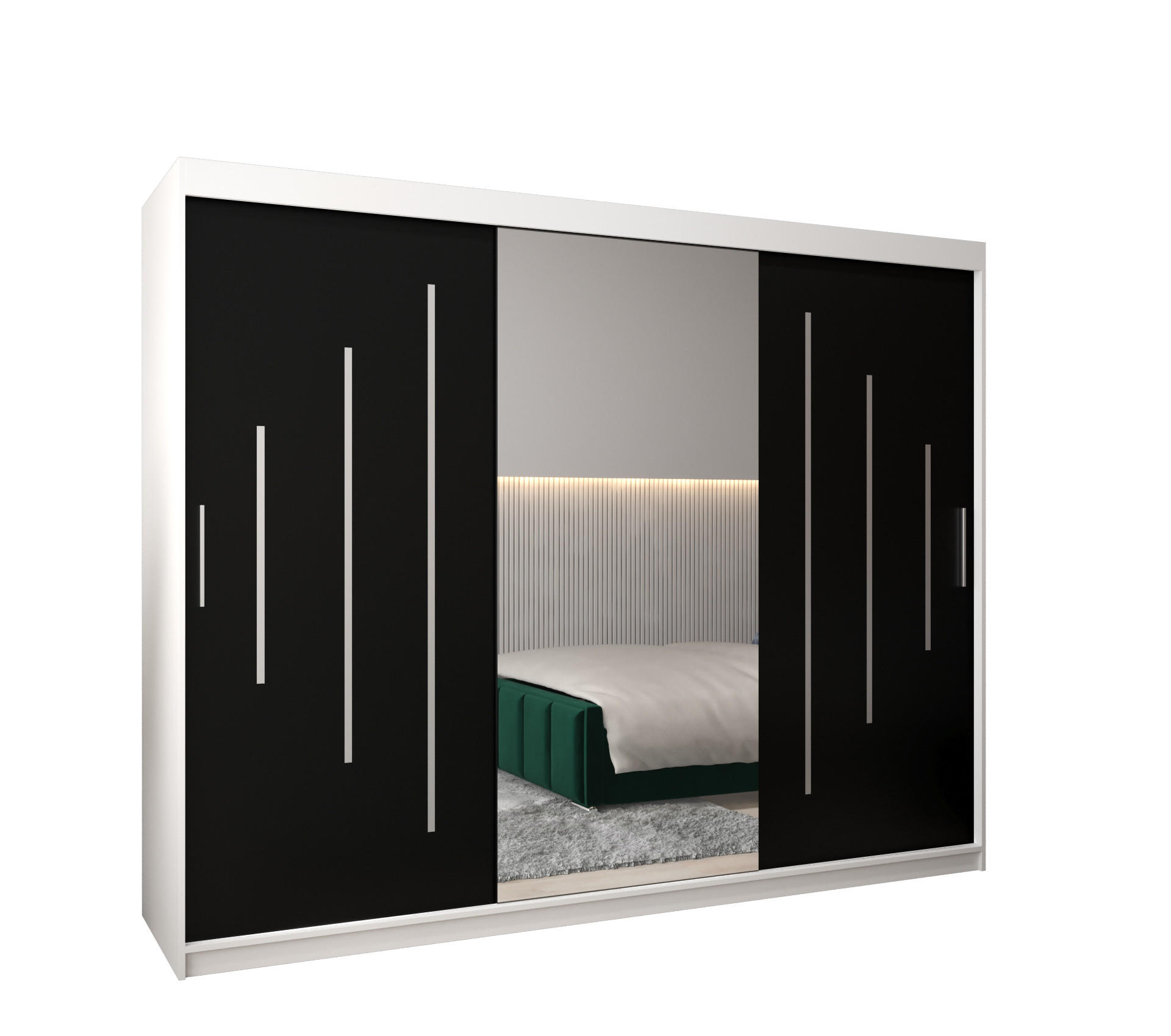 Abiks Möbel Schwebetürenschrank Weiß, Schwarz 250x200x62 cm