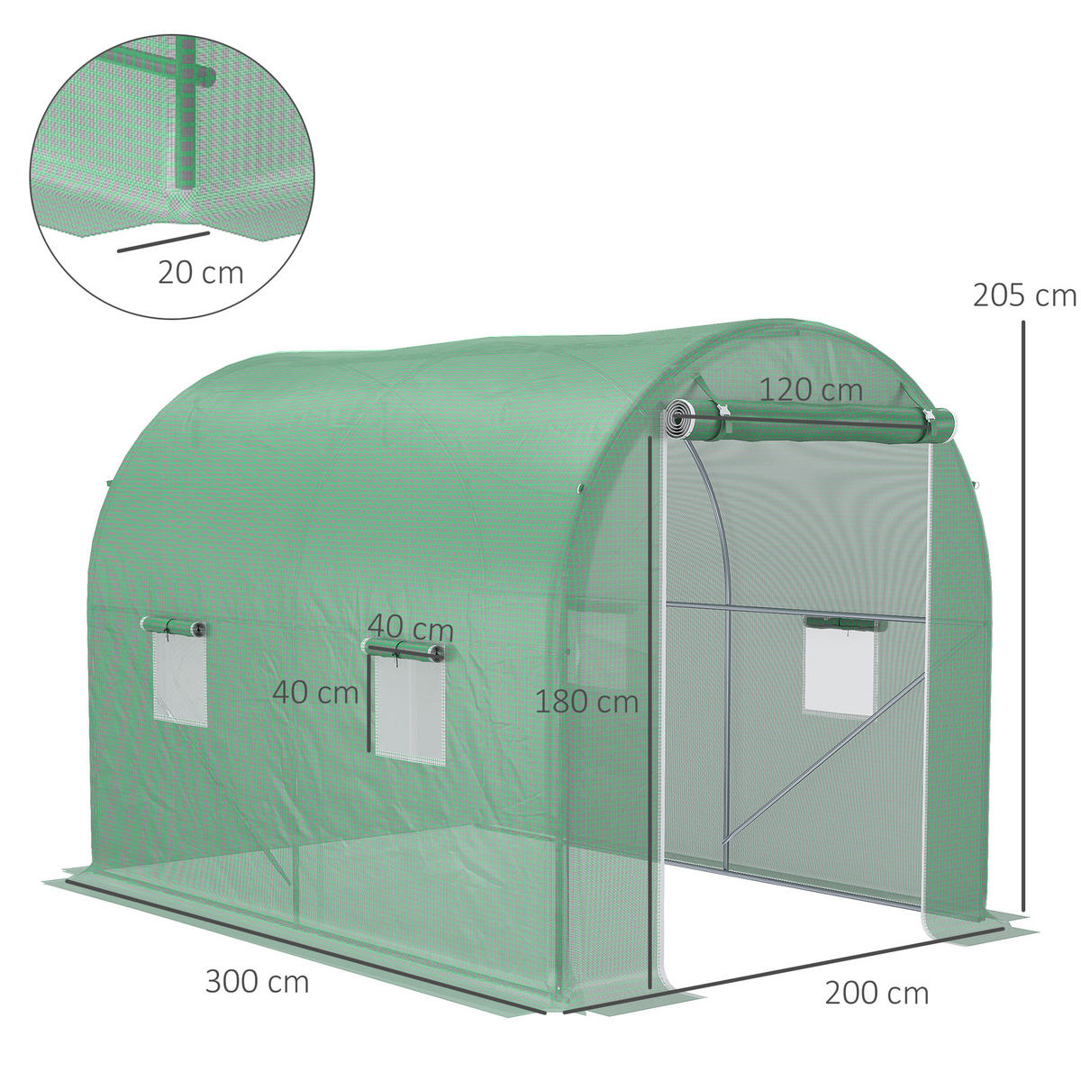 GEWÄCHSHAUS DE-11901 6 m² mit 4 Fenstern und verstärktem Rahmen Grün - Grün, Metall (200/210/300cm) - ComfortXL