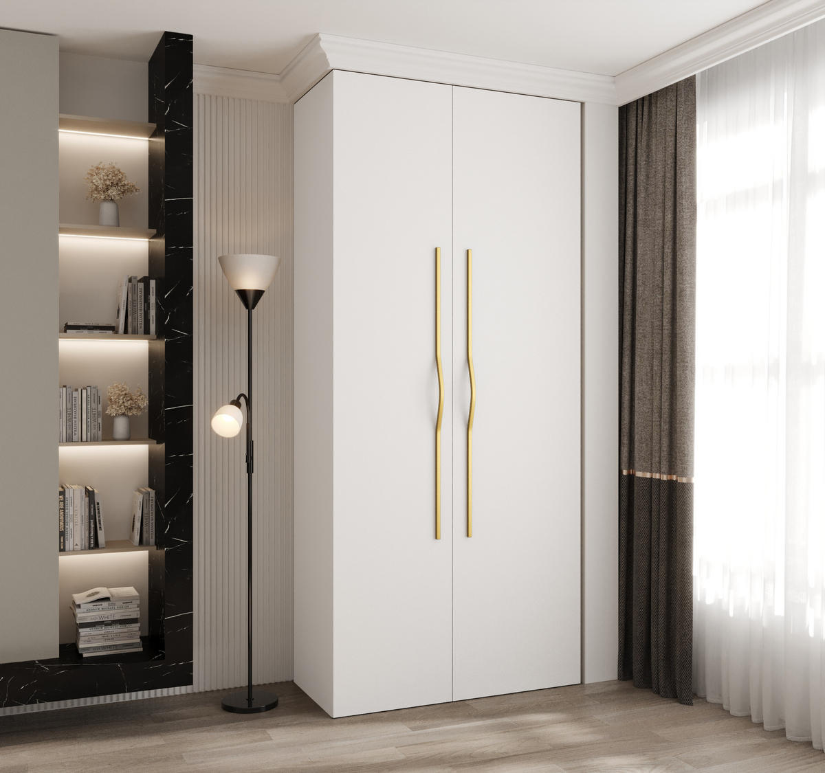 DREHTÜRENSCHRANK 245,5/110/40 2-türig - Goldfarben/Weiß, Holz/Metall (110/245.5/40cm) - Abiks Möbel