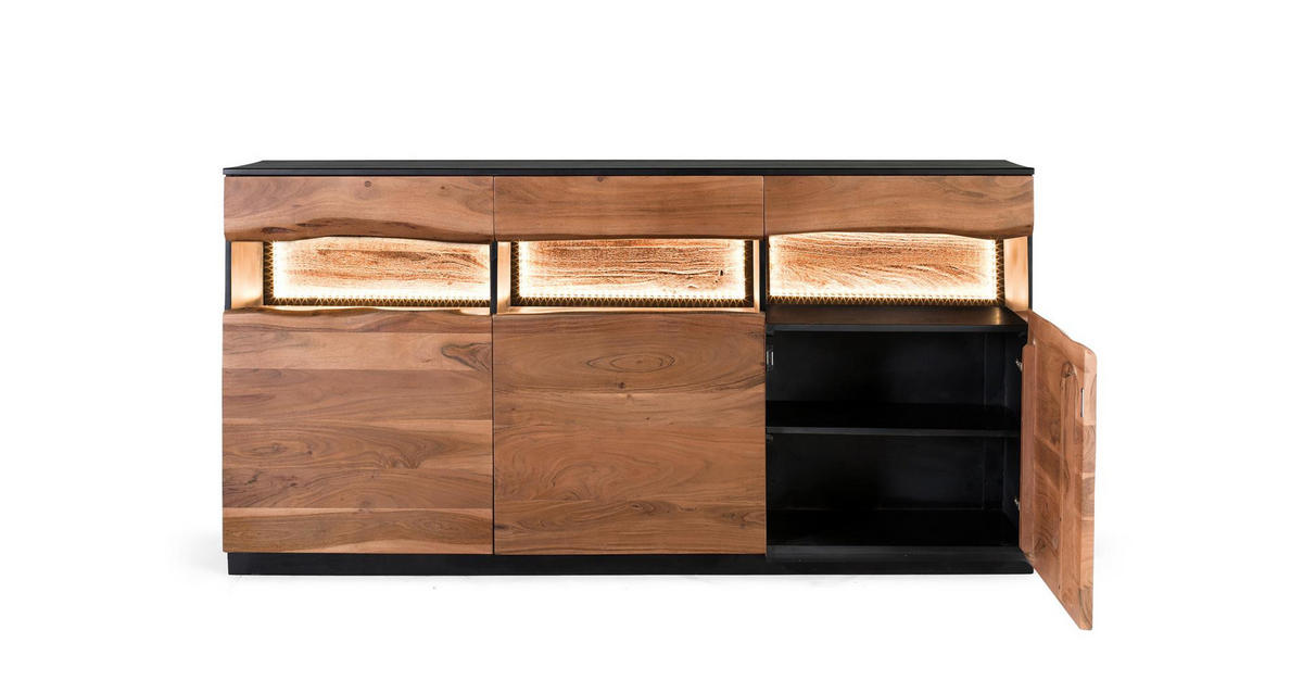 SIDEBOARD aus natürlichem und schwarzem Akazienholz - Braun, Holz (40/93/180cm) - Giner y Colomer