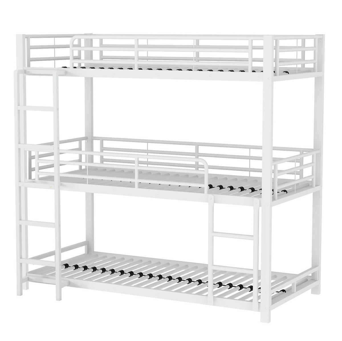 ETAGENBETT aus Metall 90x200 cm Weiß als Dreifach-Etagenbett mit Leiter und Sicherheitsgeländern - Weiß, Metall (90/200cm) - Modfu