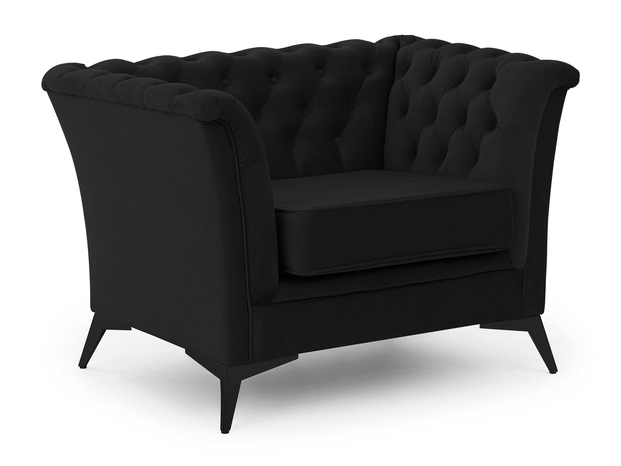 CHESTERFIELD-SESSEL Whitby Schwarz Samt mit schwarzen Füßen - Schwarz, Holz/Textil (116/78/82cm) - S-Style Möbel