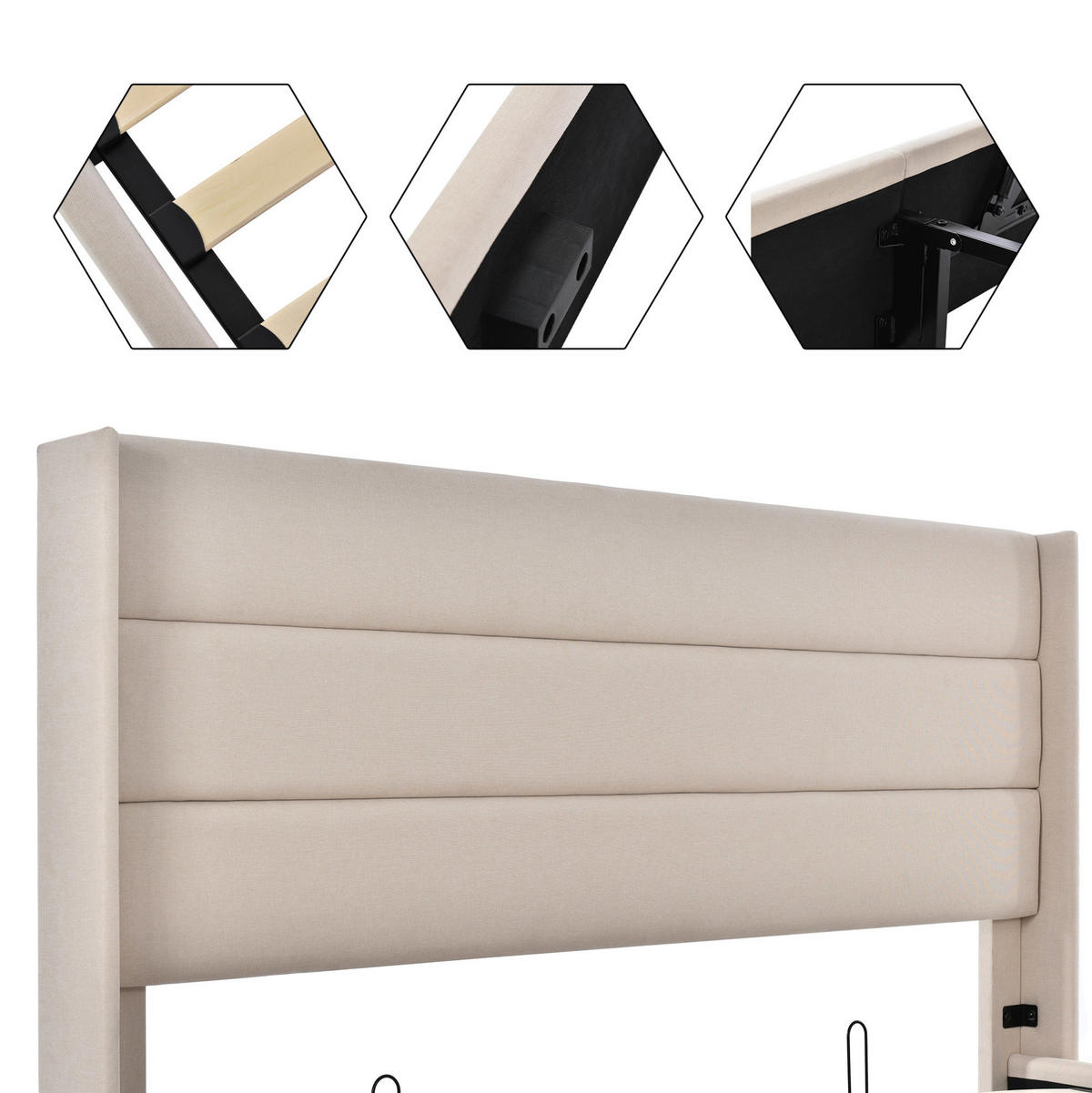 POLSTERBETT mit Bettkasten 140/200 cm in Beige mit gepolstertem Kopfteil - Beige, Textil (140/200cm) - BEAOK