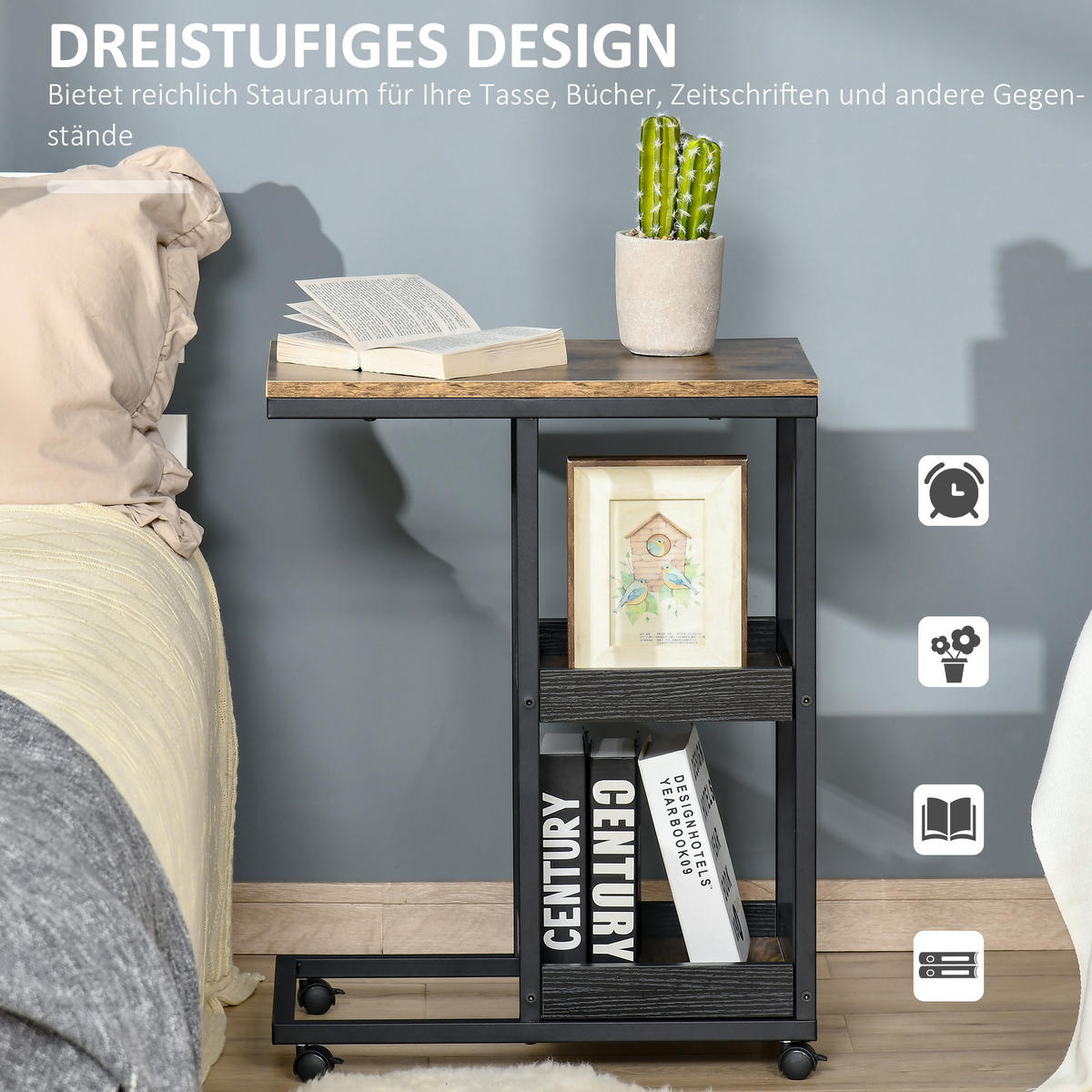 BEISTELLTISCH - Braun, Metall (51/33/66cm) - HOMCOM