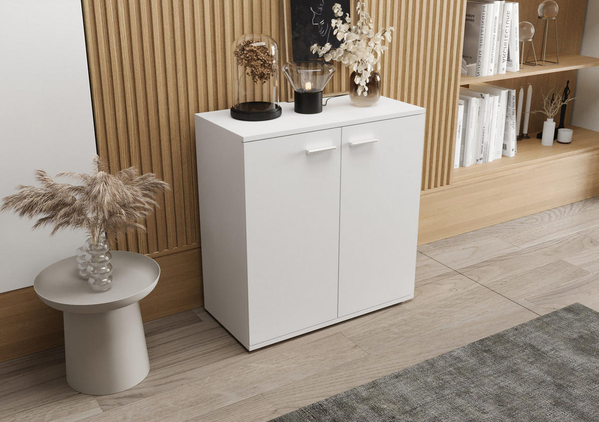 KOMMODE London LMK 2D mit 2 Türen, Sideboard in Farbe: Weiß, Größe: 71 x 75 x 35 cm - Weiß, Holzwerkstoff (71/75/35cm) - O-Sofa