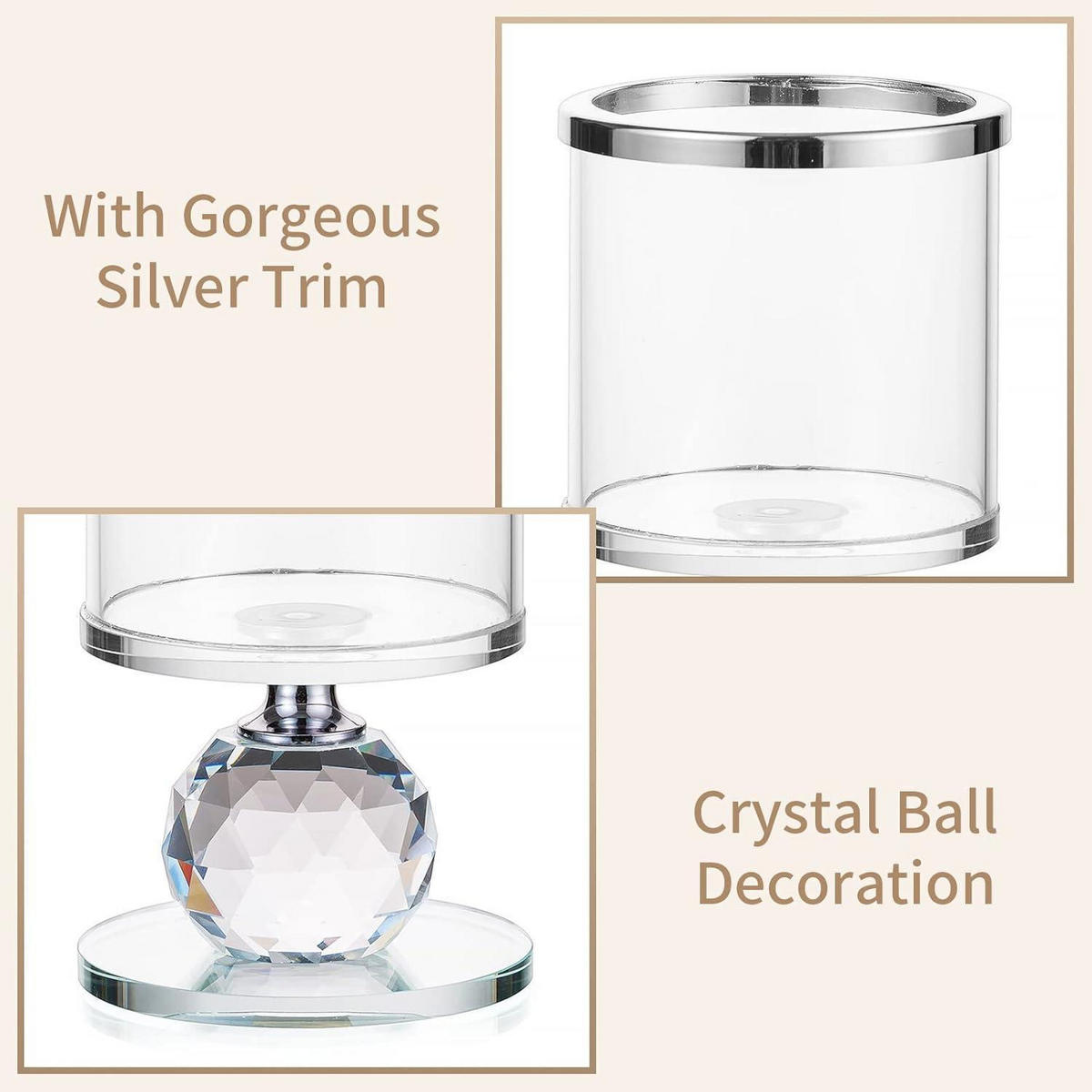 KERZENSTÄNDER 3-teiliges Set Kristall Glas Silber - Silberfarben, Glas (7/19.5/7cm)