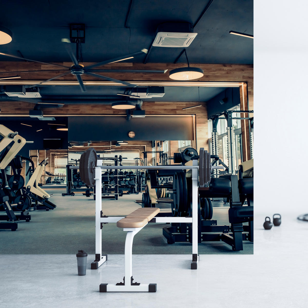 FOTOTAPETE Modernes Fitnessstudio Trainingsgeräte Sport 300x210 - Schwarz/Braun, Papier (300/210cm) - Muralo