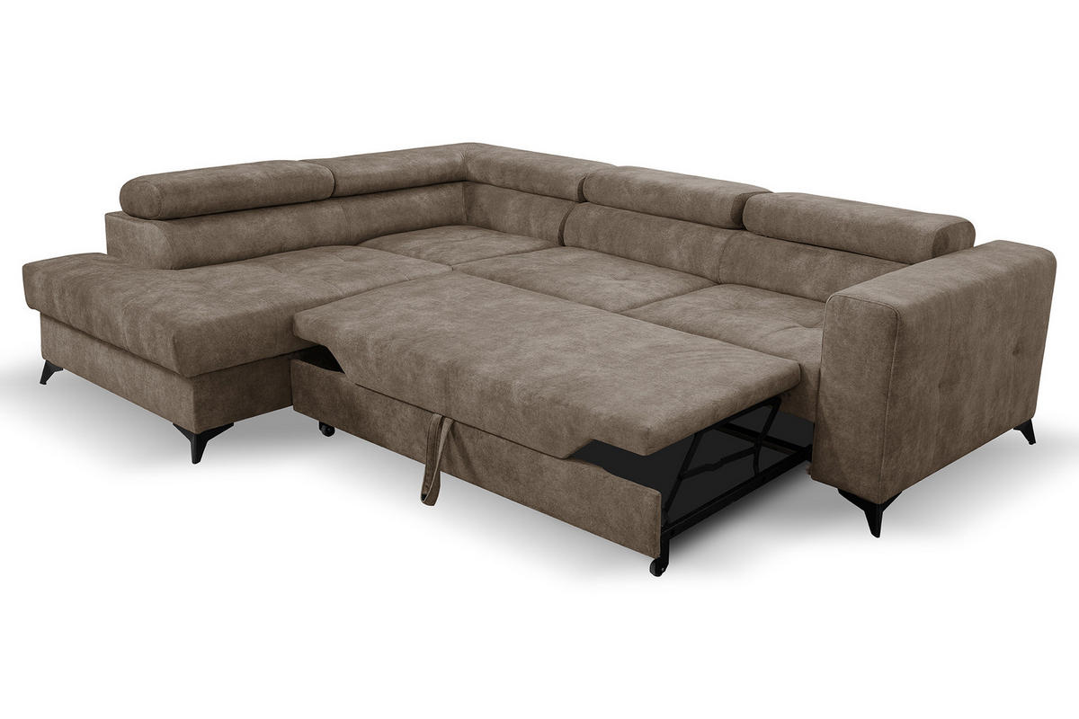 ECKSOFA Palermo L-Form mit Schlaffunktion Bettkasten 267 cm Wohnzimmer links braun - Braun, Kunststoff (106/267cm) - Margaret Hadas24