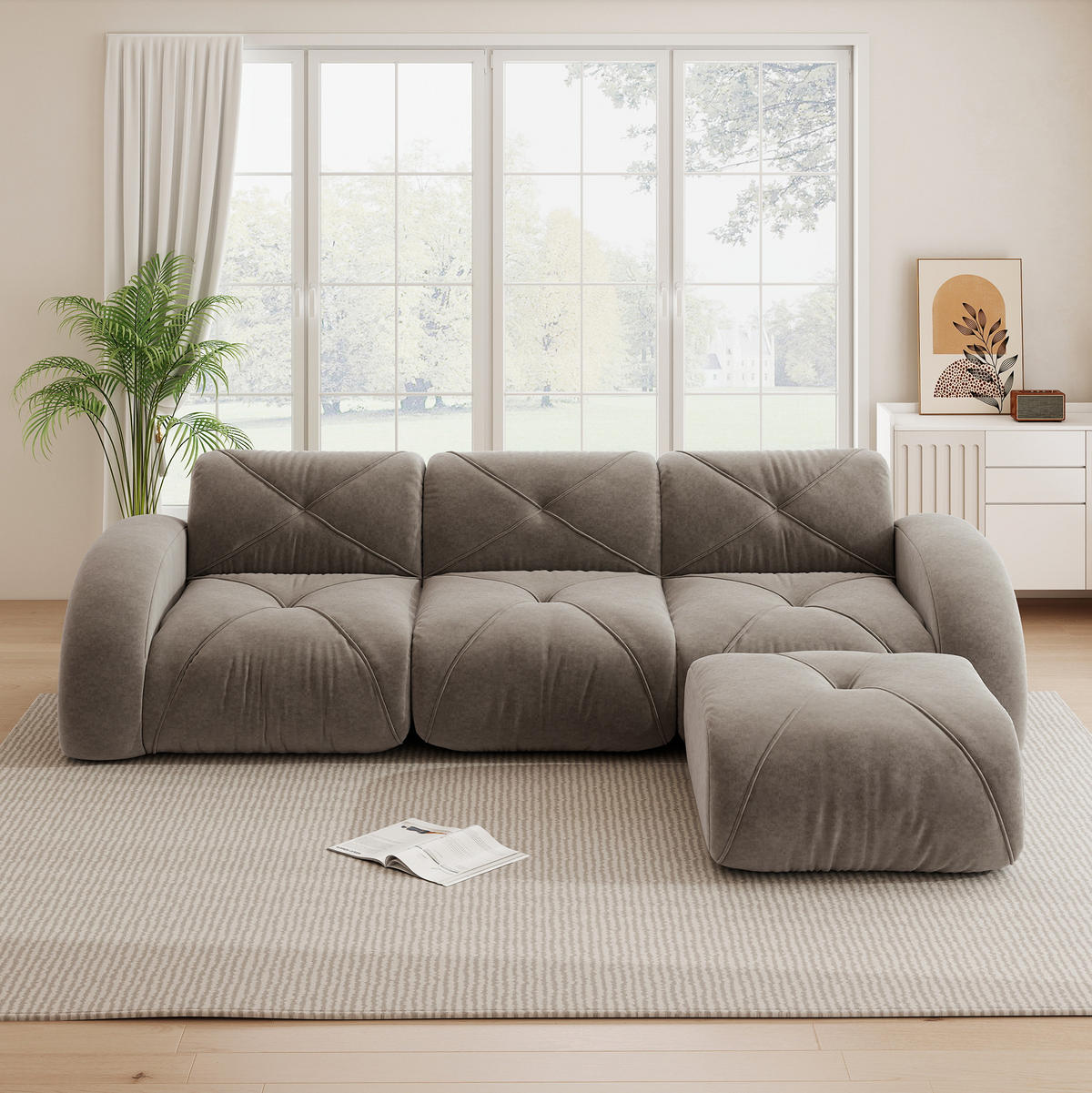 ECKSOFA 281/171/76 cm modular taupe aus Chenille rahmenlos und flexibel - Taupe, Textil (171/281cm) - OKWISH
