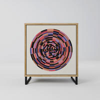 SIDEBOARD BROWN CIRCLES, Eichefarben, 57,5x42x67,5 cm, Schwarze Metall-Rahmenfüße - Eichefarben/Multicolor, Holzwerkstoff/Metall (57.5/67.5/42cm) - SpaceRebels