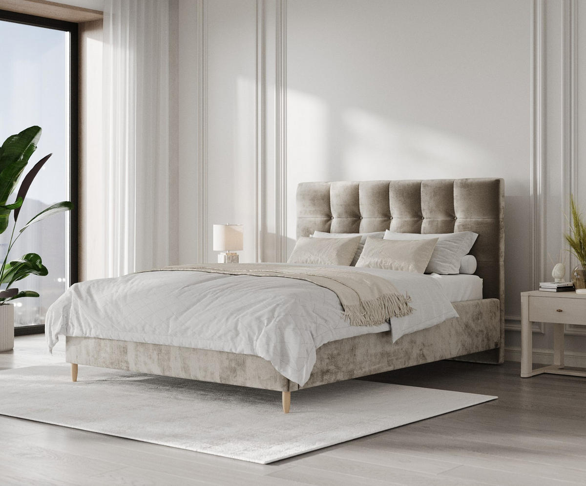 POLSTERBETT Cora 140/200 cm Beige im Lotta Stoff - Beige/Naturfarben, Holz/Holzwerkstoff (140/200cm) - AltaBeds