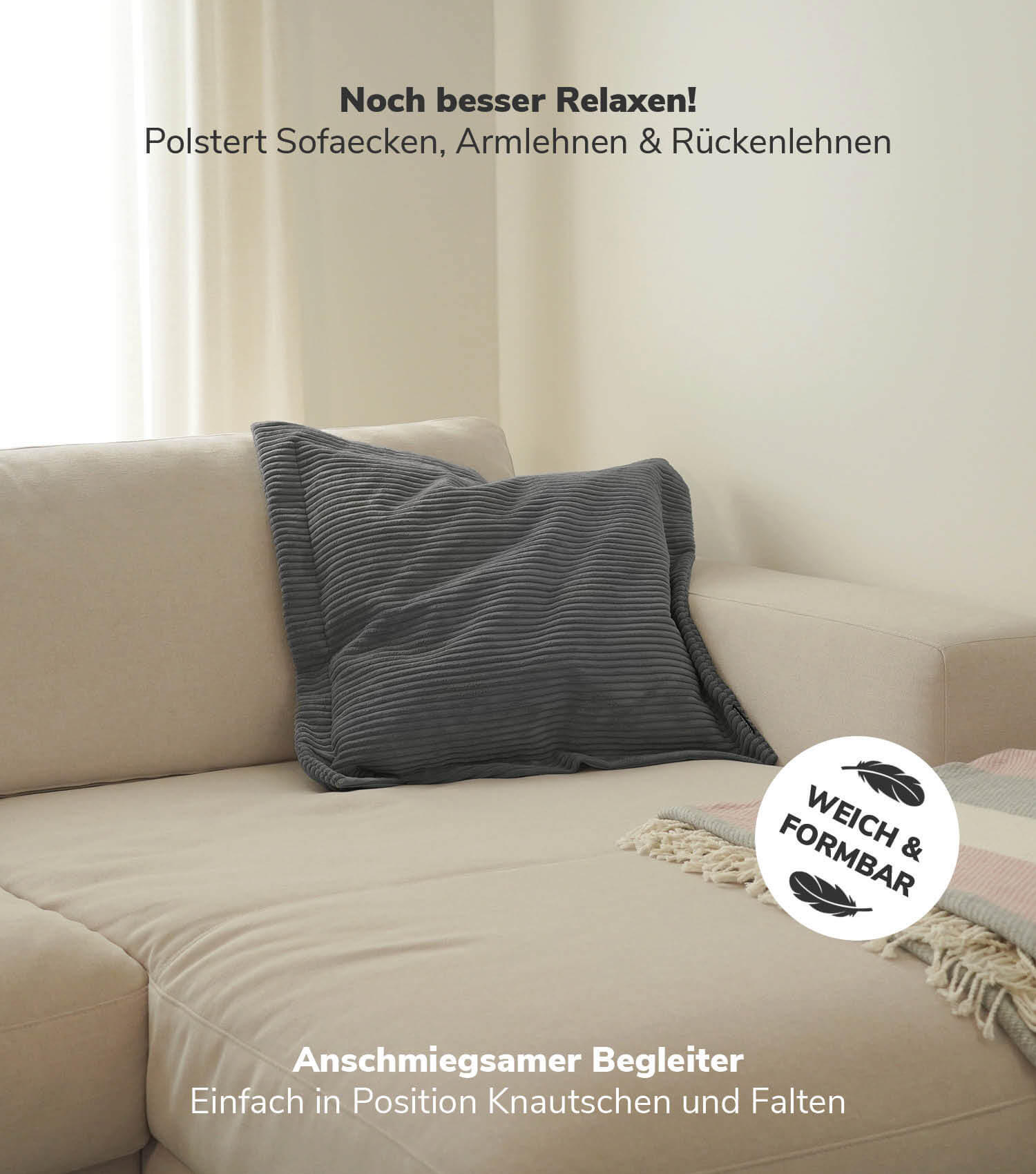 SOFAKISSEN Das Wölkchen - Anthrazit, Textil (70/8cm) - Mokebo