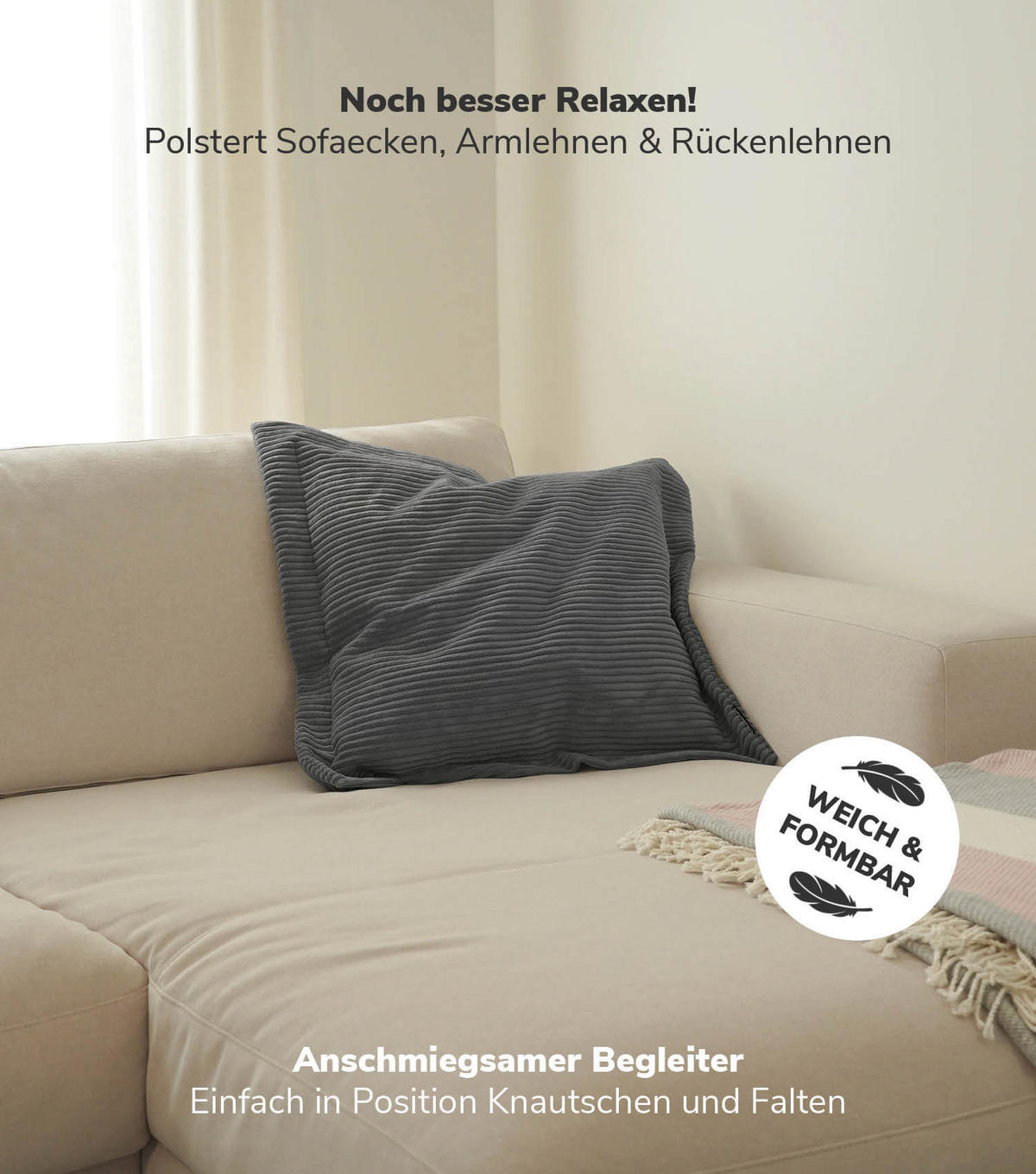 SOFAKISSEN Das Wölkchen - Anthrazit, Textil (70/8cm) - Mokebo