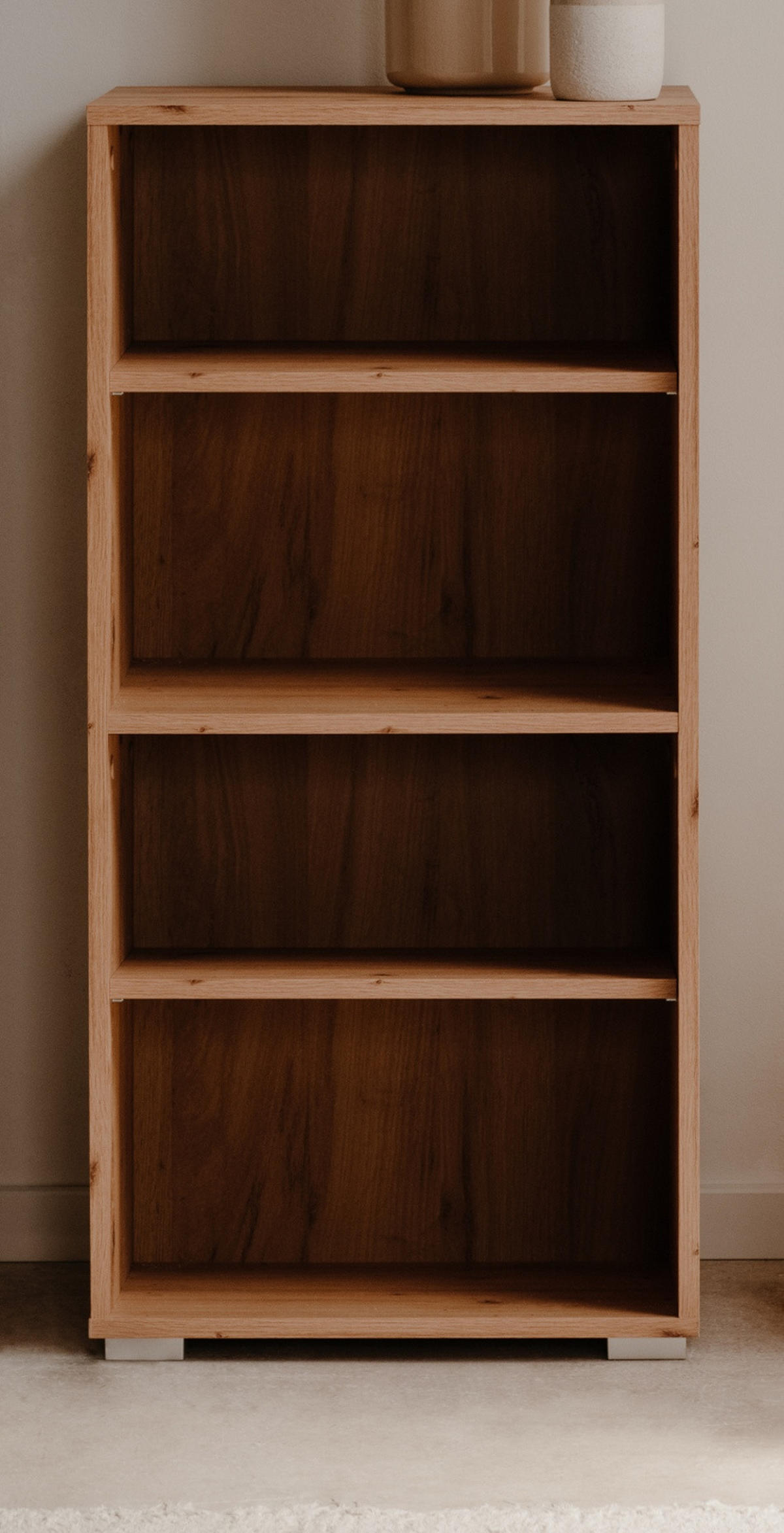 REGAL Eiche Artisan 46 x 97 cm, Standregal mit 4 variablen Fächern - Silberfarben/Eiche Artisan, Holzwerkstoff/Kunststoff (46/96.5/33.5cm) - Furn.Design