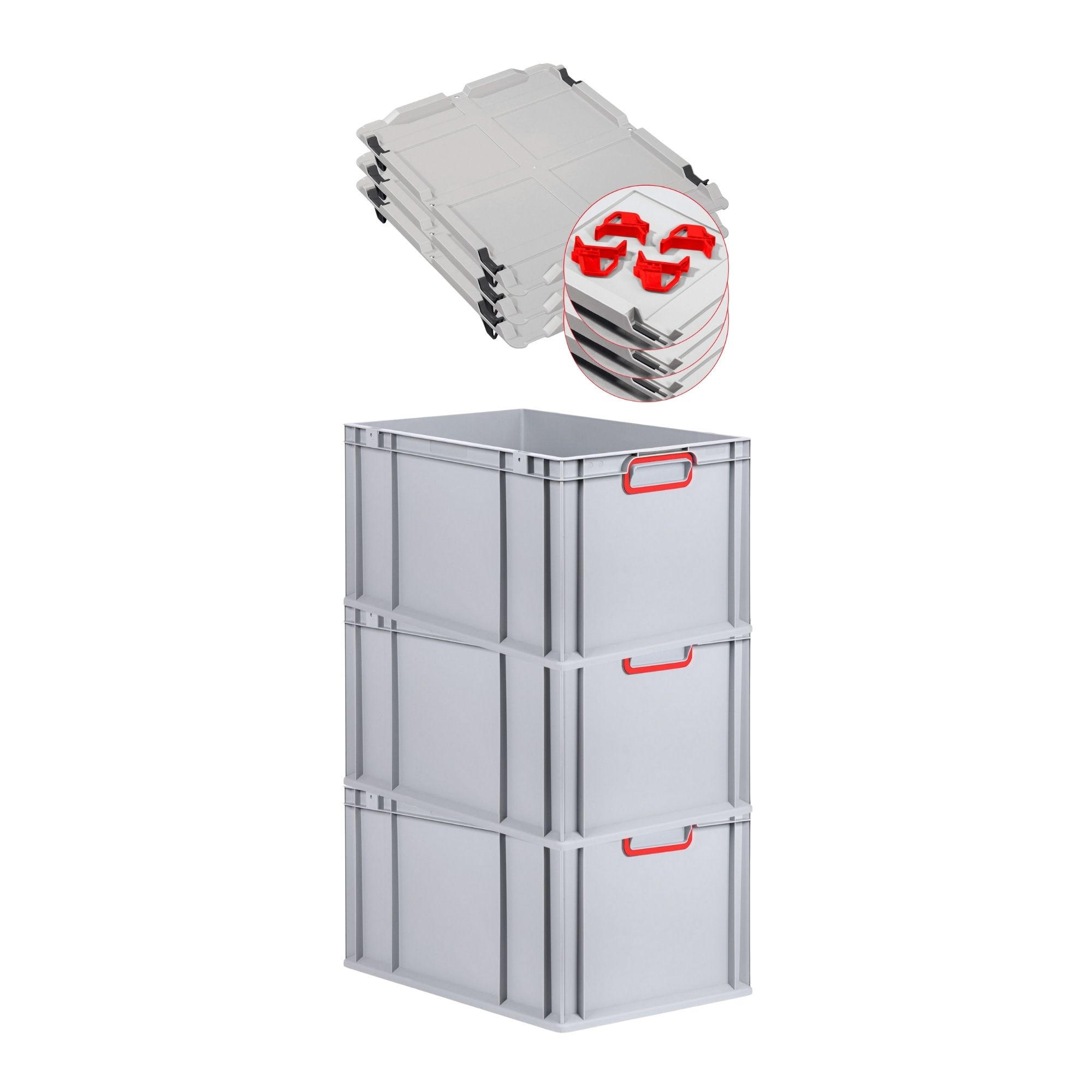 EUROBOX 3x Nextgen Color Mit Auflagedeckel 32x40x60cm Griffe Rot Geschlossen - Rot, Kunststoff (40/32/60cm) - PROREGAL