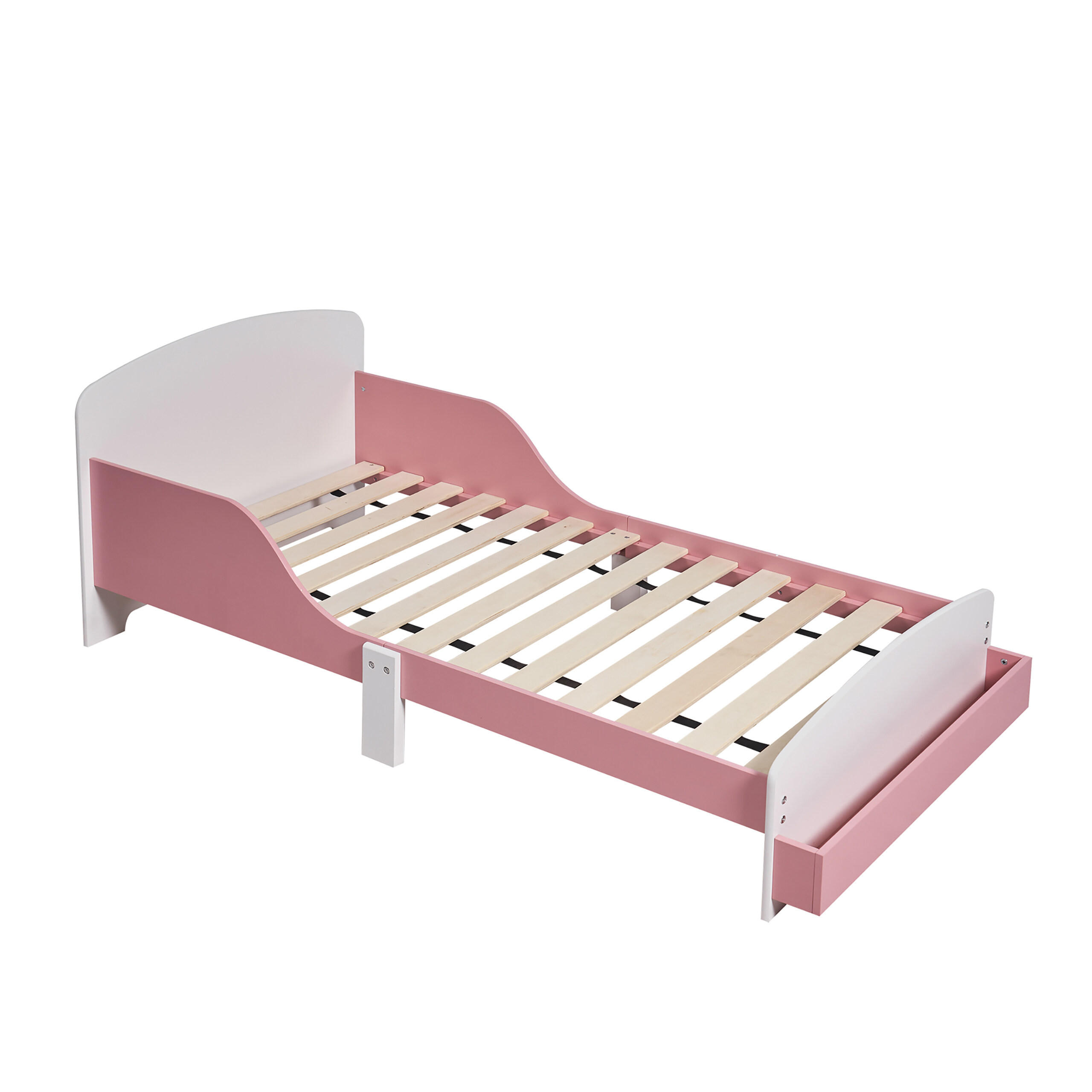 KINDERBETT Rosa Weiß Rausfallschutz 70x140 cm - Rosa, Holz/Holzwerkstoff - Relaxdays