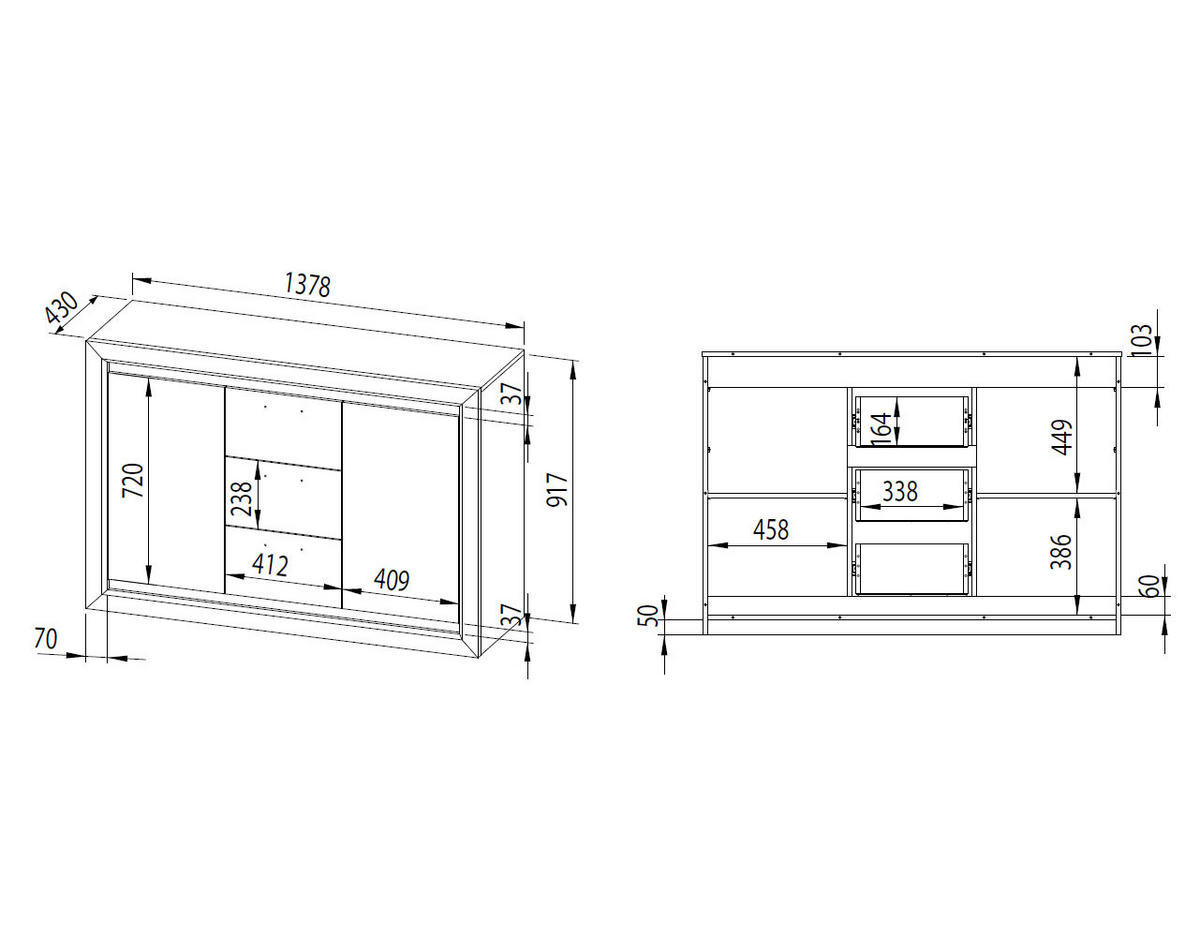 SIDEBOARD Baltica Lefkas Eiche / schwarz 138 / 43 / 94cm - Eichefarben/Schwarz, Holz/Holzwerkstoff (138/94/43cm) - Feldmann-Wohnen