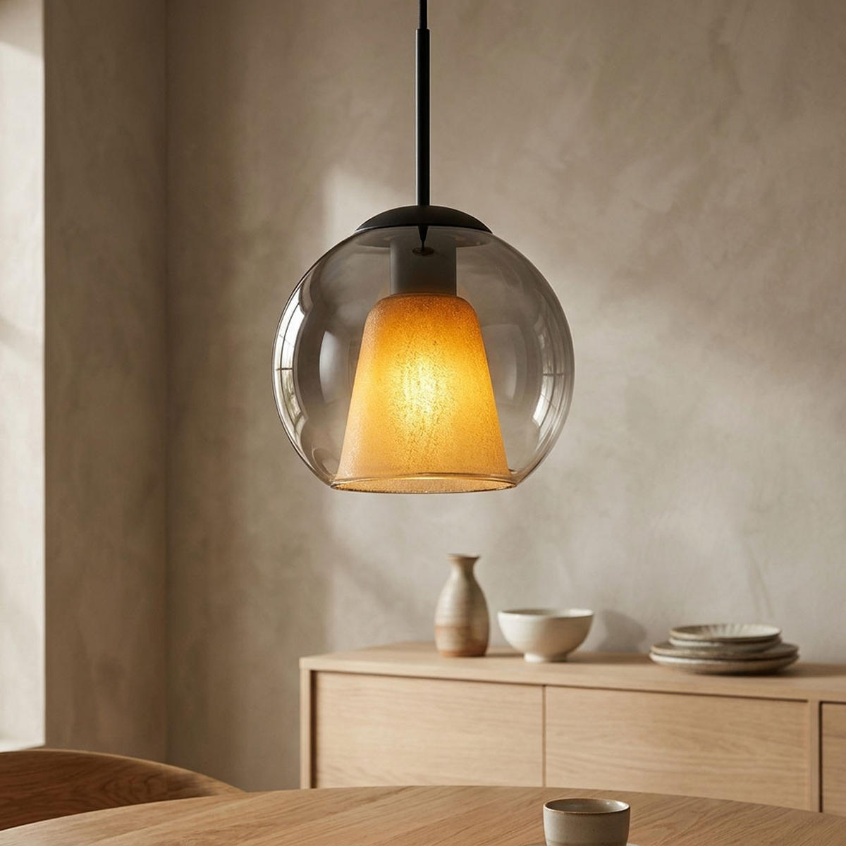 PENDELLEUCHTE BARRY Metall Glas Schwarz, rauchfarben - Schwarz, Glas (20/20/120cm) - Globo Lighting