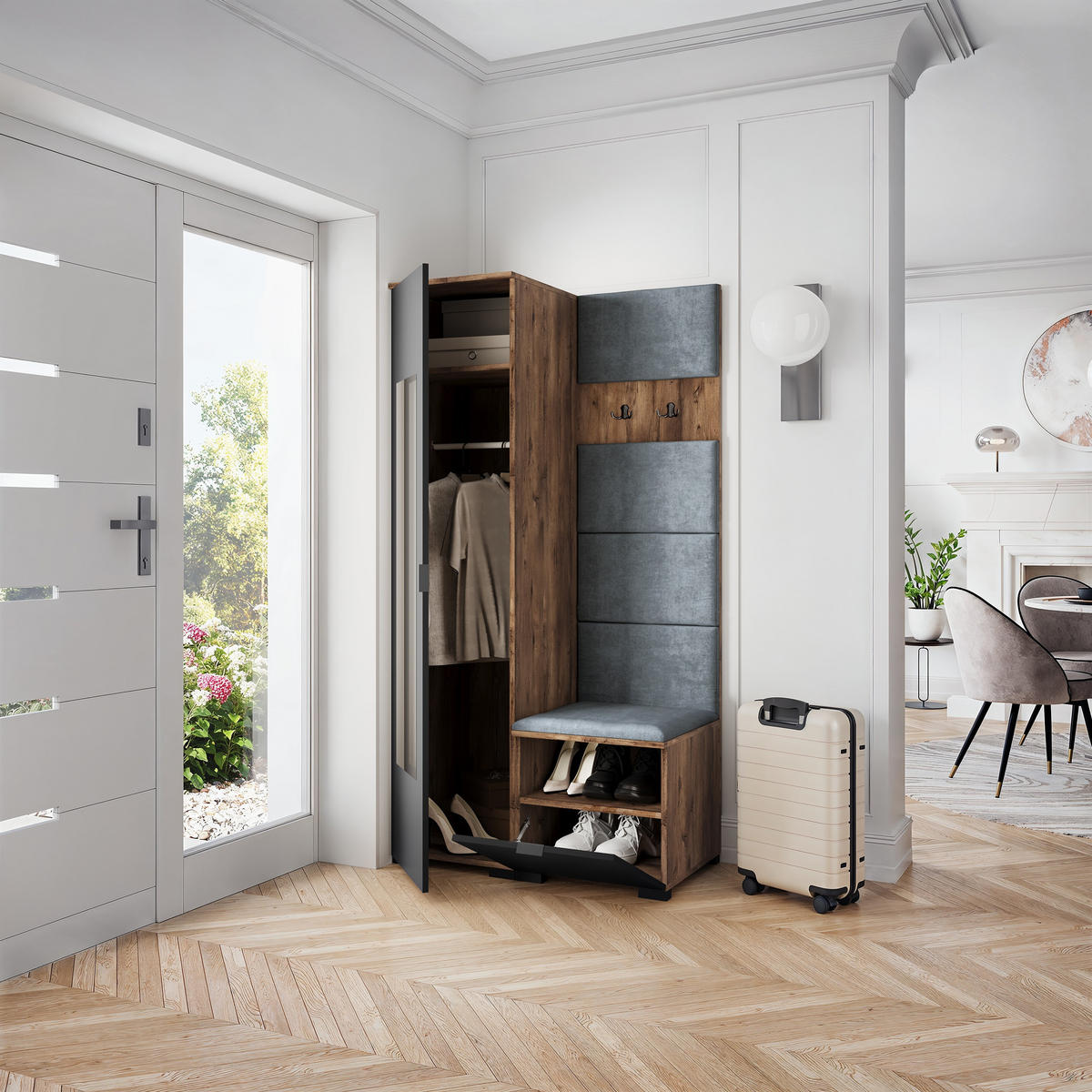 GARDEROBENSCHRANK VIRA 95/181/51 cm Modern Garderobe-Set Eiche Lefkas - Eichefarben/Schwarz, Holzwerkstoff (95/181/51cm) - MASSENO