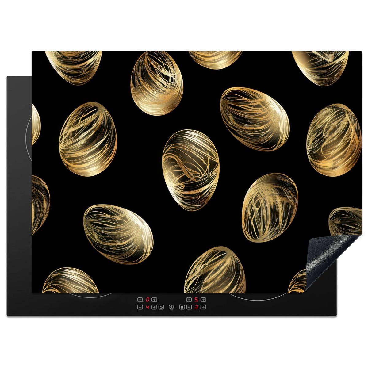 HERDABDECKPLATTE Eier - Gold - Muster Herdabdeckung Induktionsfeld 70x52 cm - Schwarz, Kunststoff (70/52/0.2cm) - MuchoWow