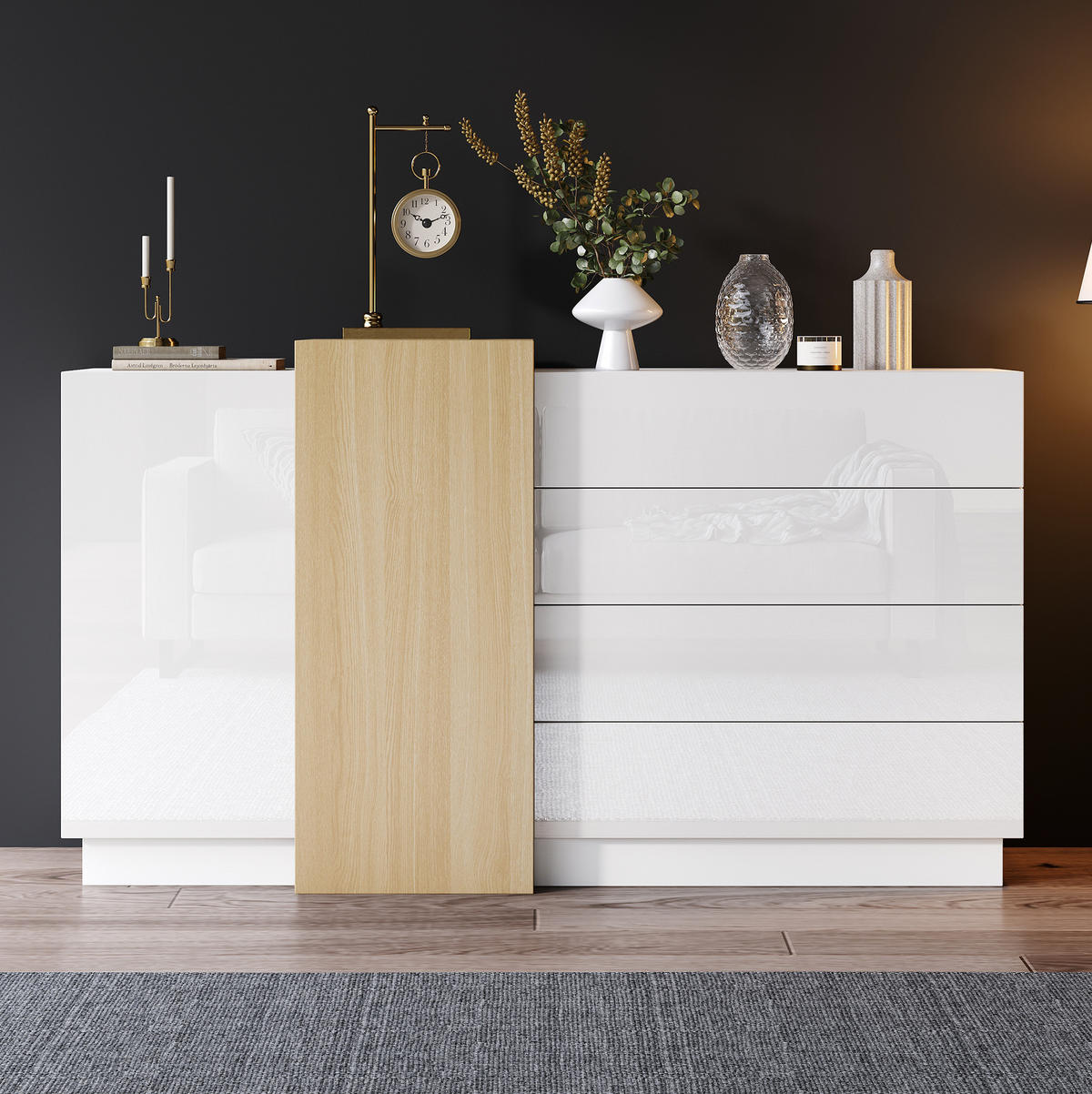 SIDEBOARD 140/35/76,5 cm weiß aus MDF mit Hochglanz und Drucköffnung - Weiß, Holzwerkstoff (140/76.5/35cm) - OKWISH