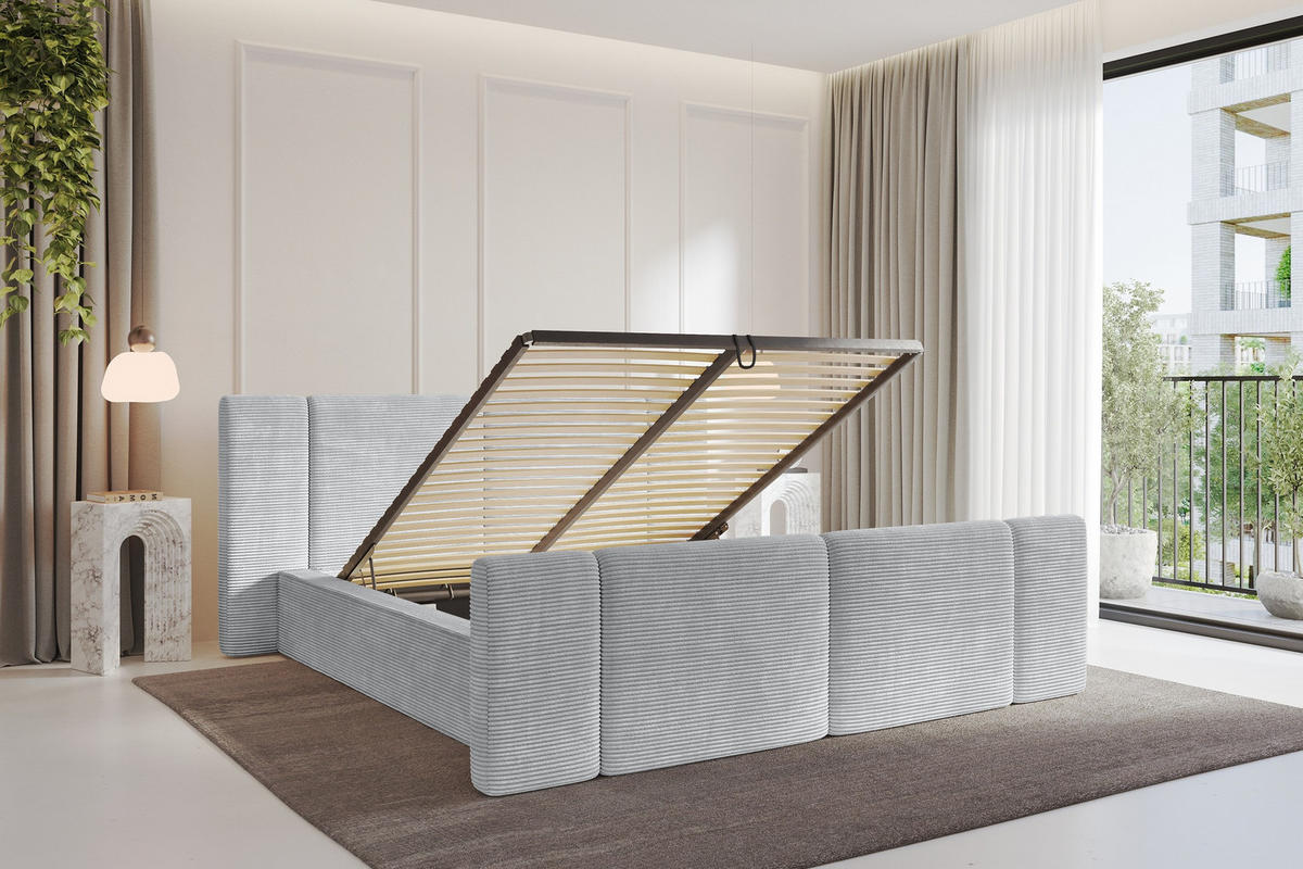 POLSTERBETT mit Bettkasten, Fußteil und Lattenrost, Bett mit Matratze H3/H4 - RIVO-Z 120x200 Grau - Anthrazit, Holzwerkstoff/Textil (120/200cm) - ALTDECOR