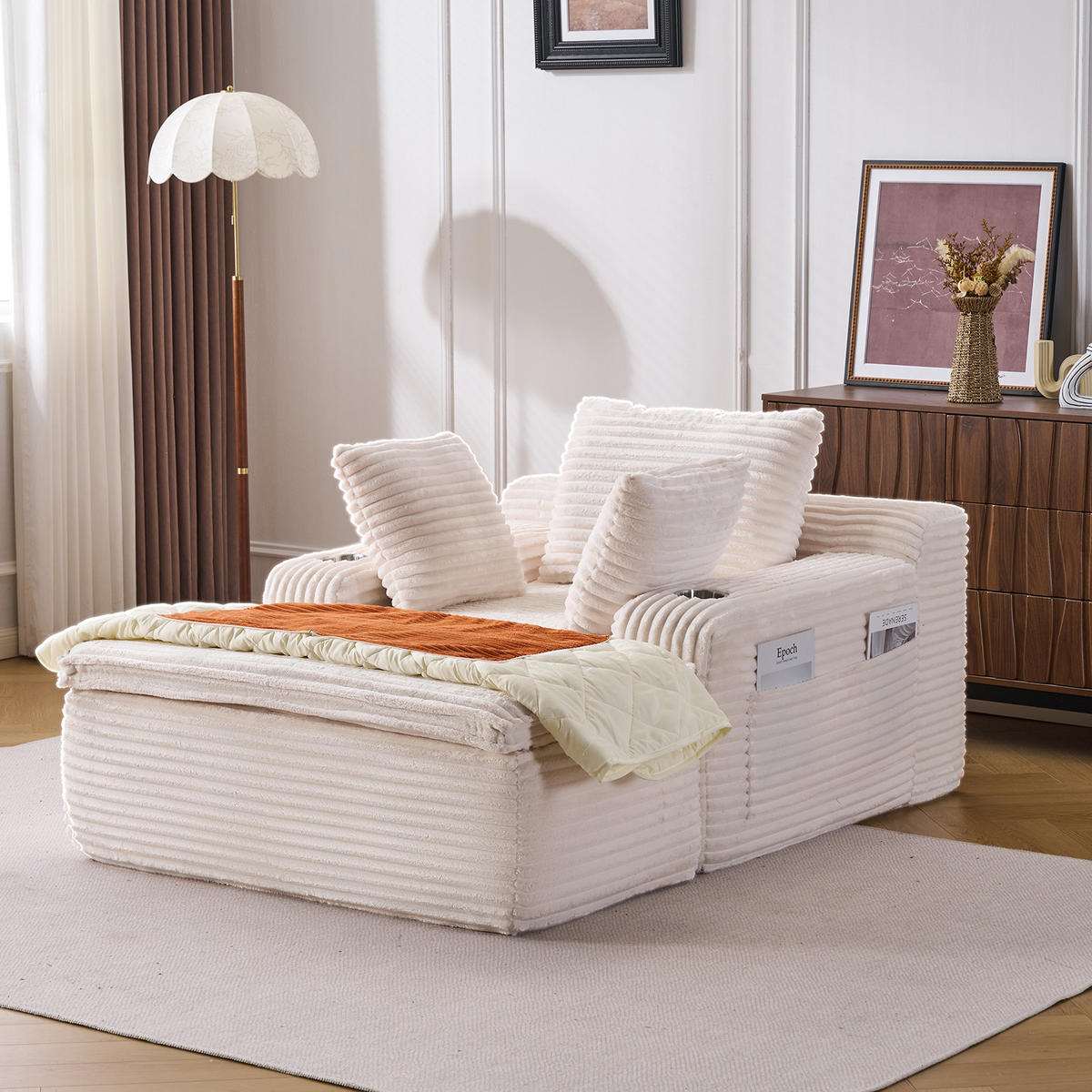 KLAPPSOFA mit 2-in-1-Funktionskissen, Cordstoff - Beige - Beige, Textil (113/63/164cm) - KOMHTOM
