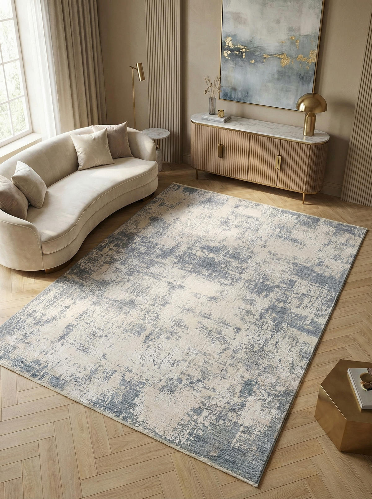 TEPPICH Velours abstrakt flauschig pflegeleicht Naturtöne SIENA-Arbia, Blau 120x180 cm - Blau, Textil (120/180cm) - KADIMA DESIGN