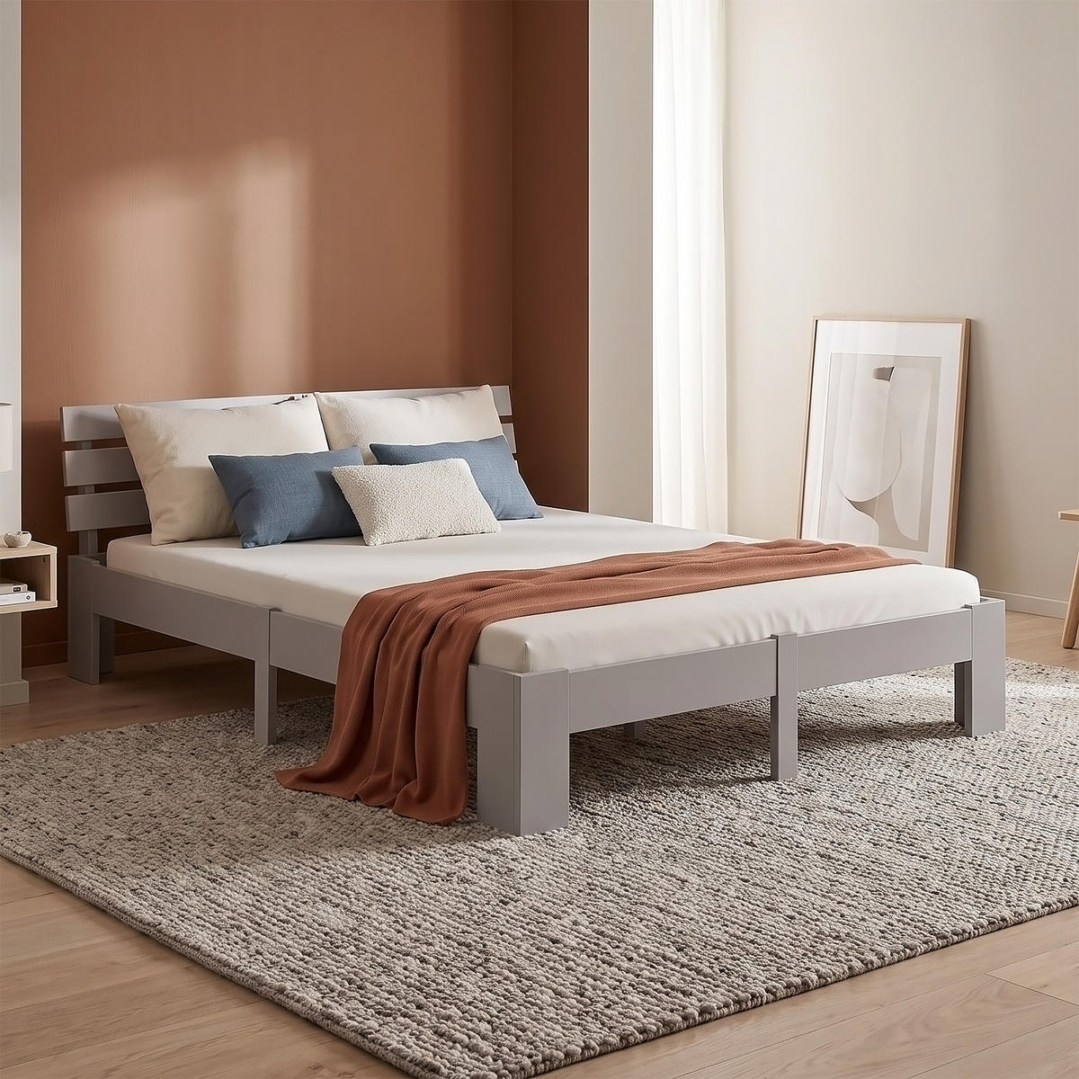 HOLZBETT mit Matratze 160/200 cm Doppelbett Grau - Grau, Holz (160/200cm) - Homestyle4u