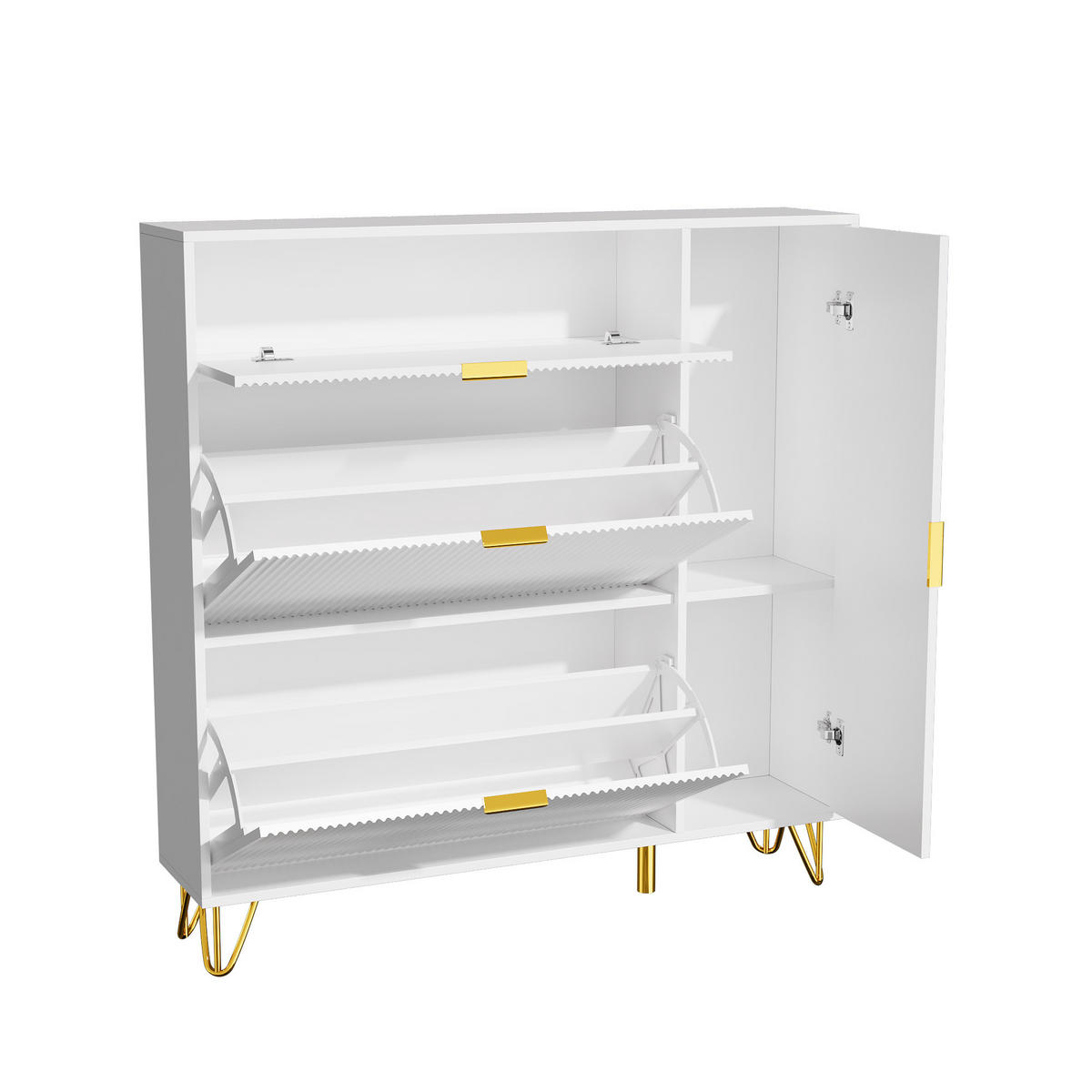 SCHUHSCHRANK mit goldenen Metallbeinen, verstellbaren Regalen, weiß - Weiß, Holz (110/114.5/28.5cm)