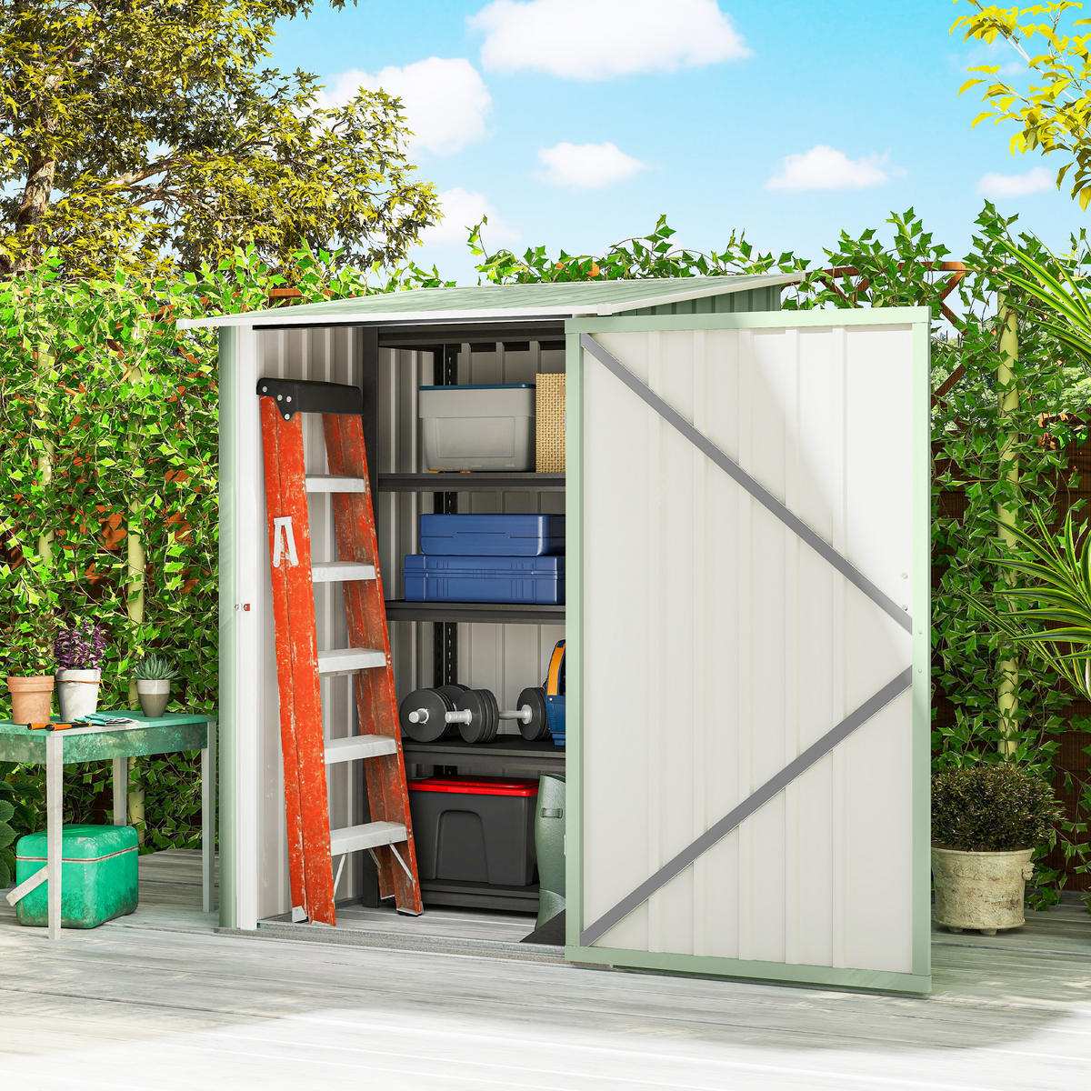 GERÄTEHAUS mit Pultdach 1 x 1 m Metall Gartenhaus 0,92m² verzinkter Stahl Hellgrün - Hellgrün, Metall (103/160/100cm) - Outsunny