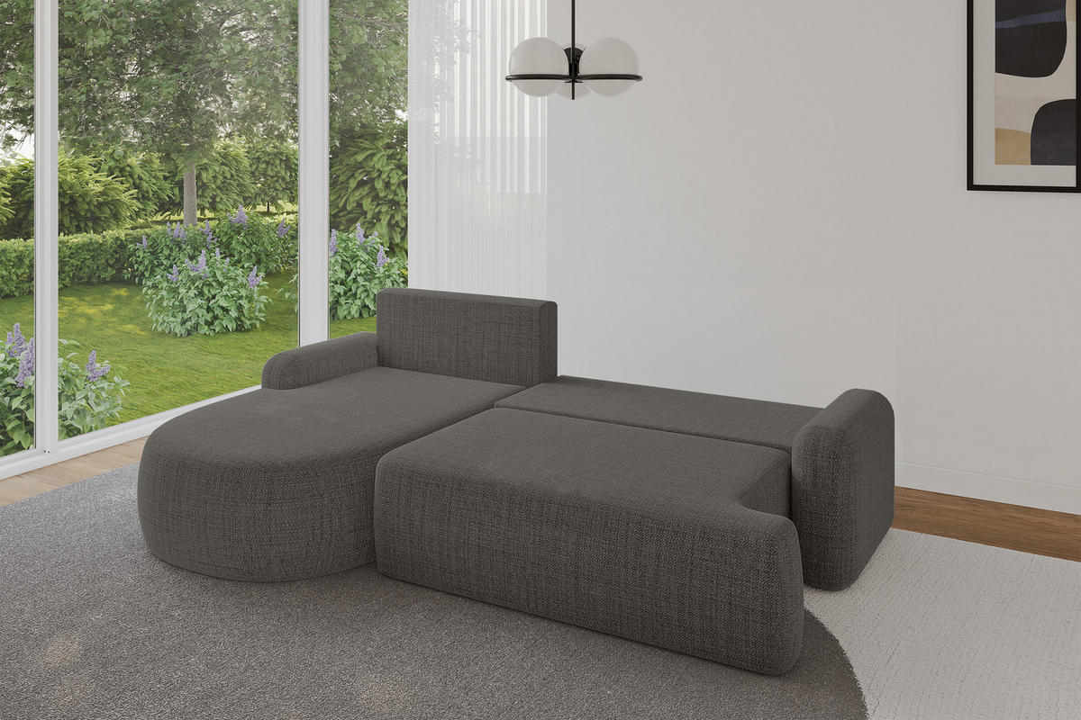 WOHNLANDSCHAFT mit Schlaffunktion und Bettkasten LIRA-L - 264x172x89 Grau - Grau, Holzwerkstoff/Textil (264/172cm) - ALTDECOR